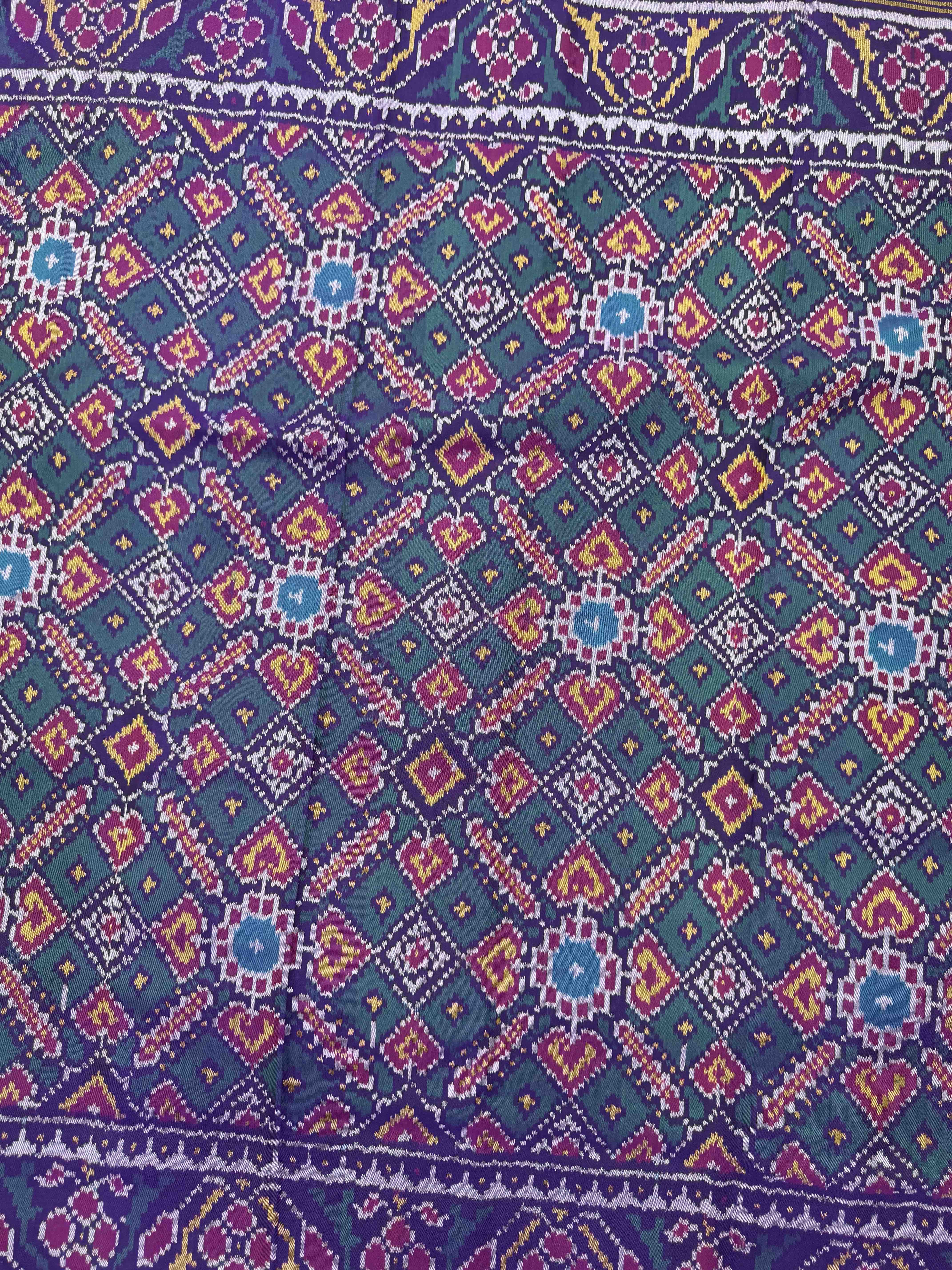 Purple & Turquoise Manekchowk Single Ikat Patan Patola Saree