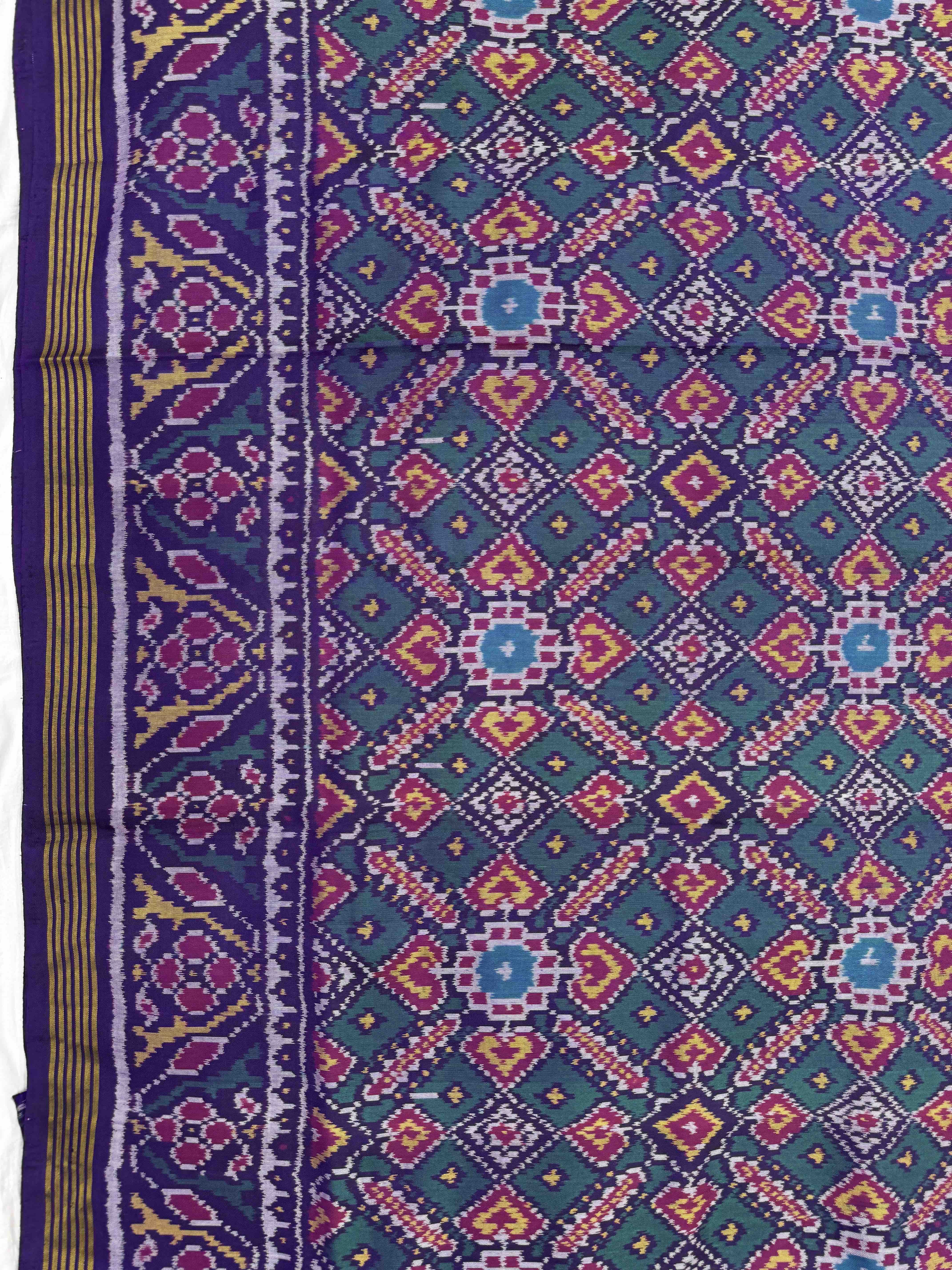 Purple & Turquoise Manekchowk Single Ikat Patan Patola Saree