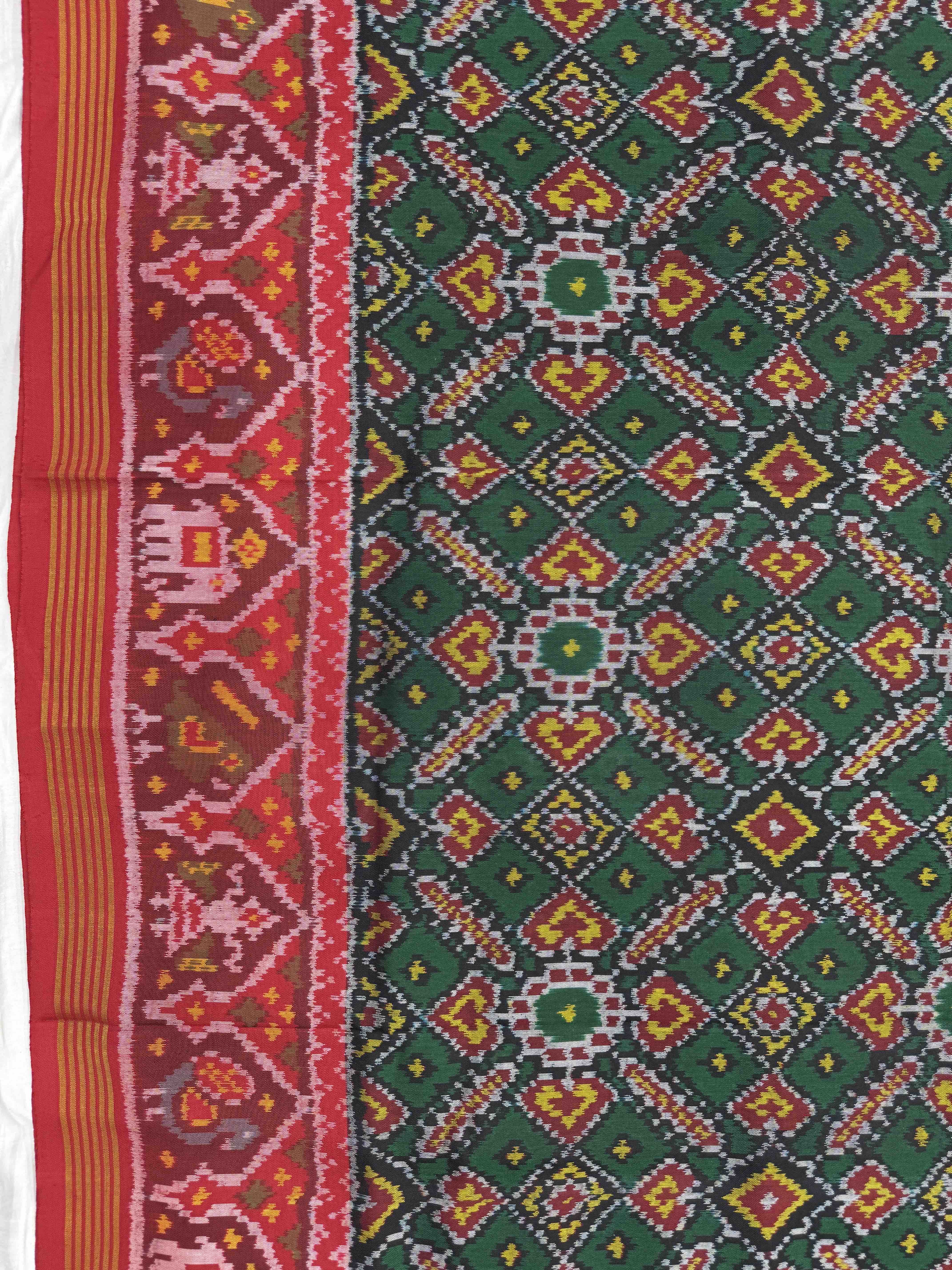Red & Green Manekchowk Single Ikat Patan Patola Saree
