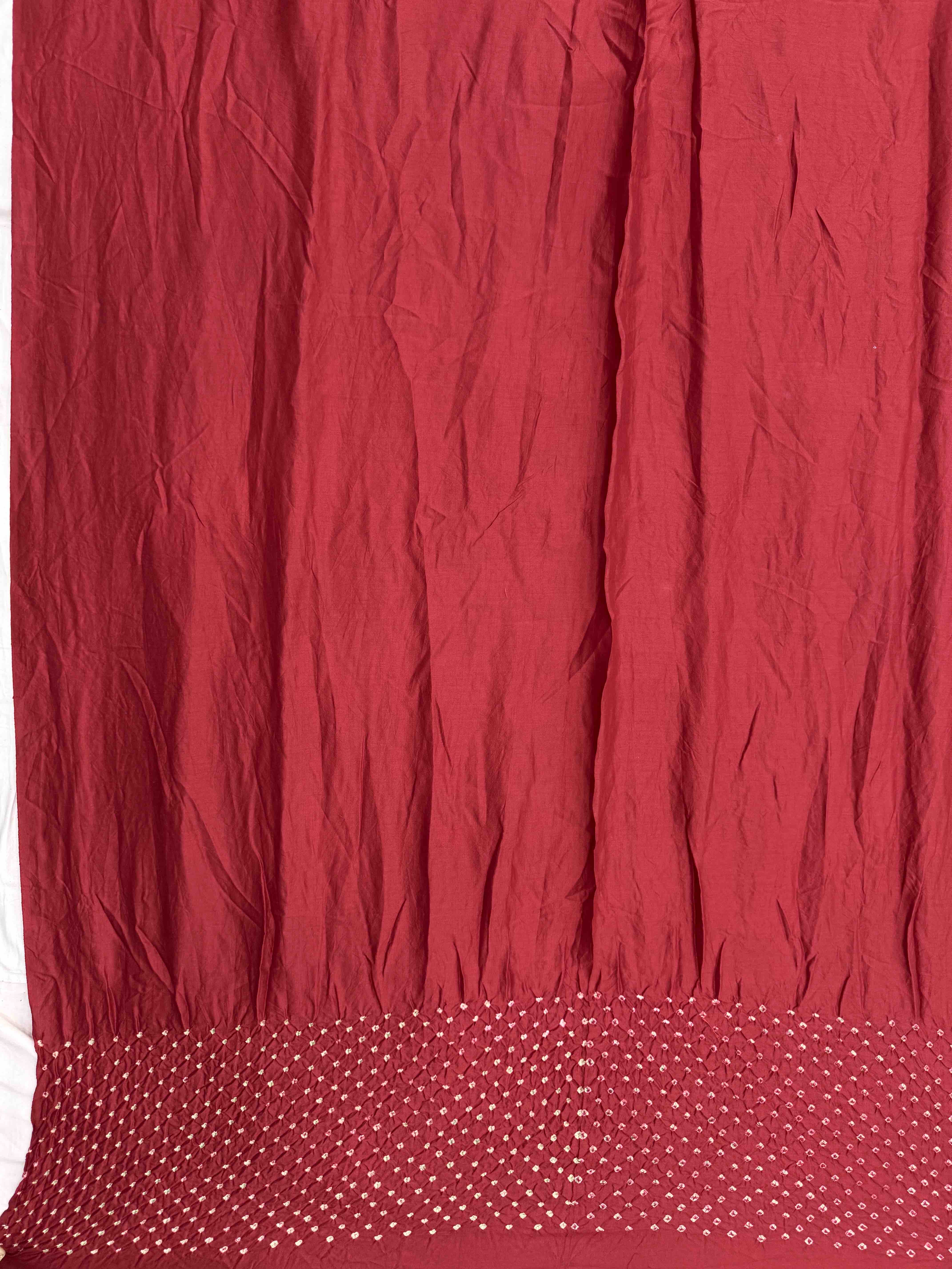 Red & Light Pista Bandhej with Kantha Word Dress Material