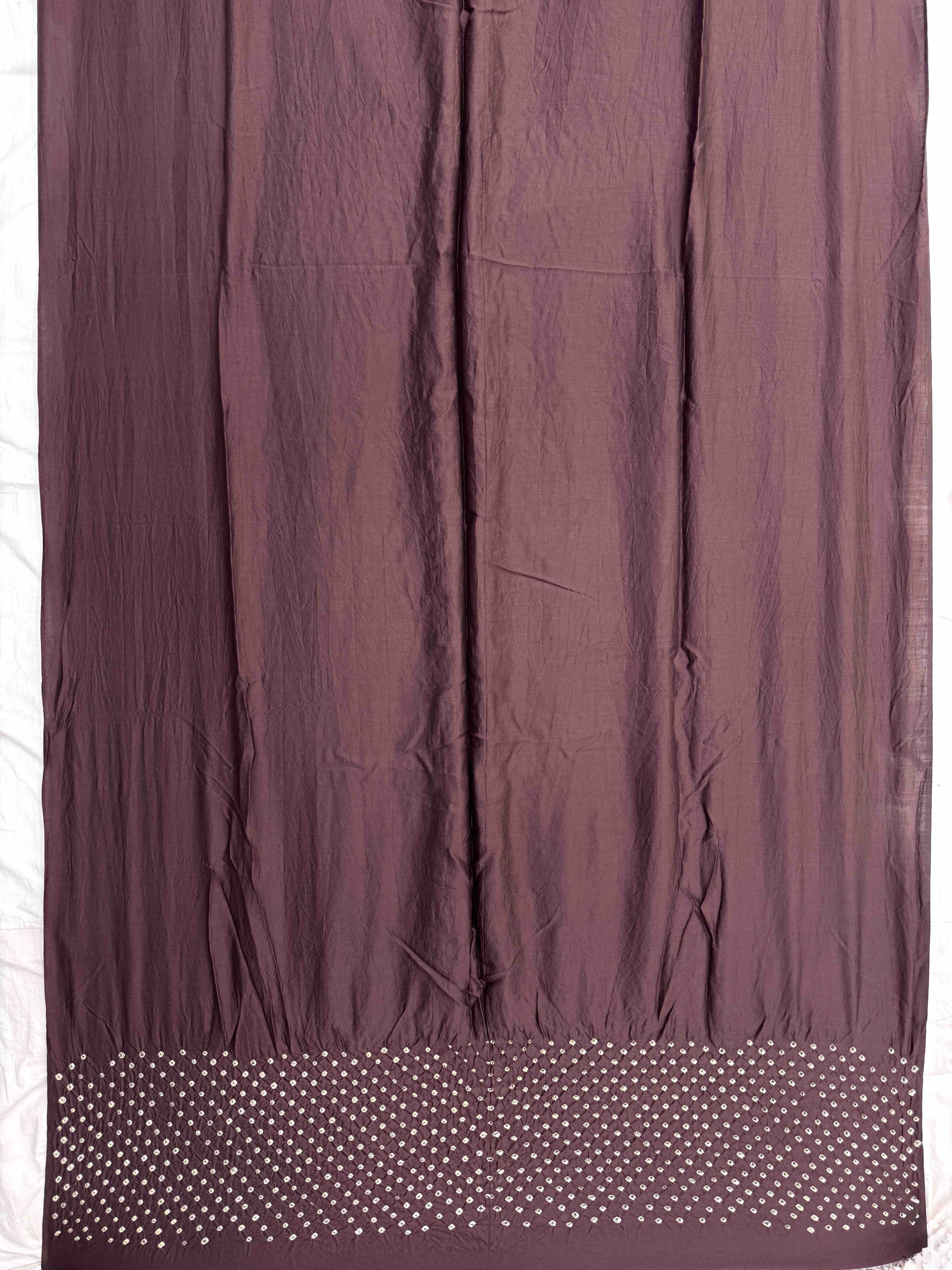 Chocolate Brown & Off White Bandhej with Kantha Word Dress Material