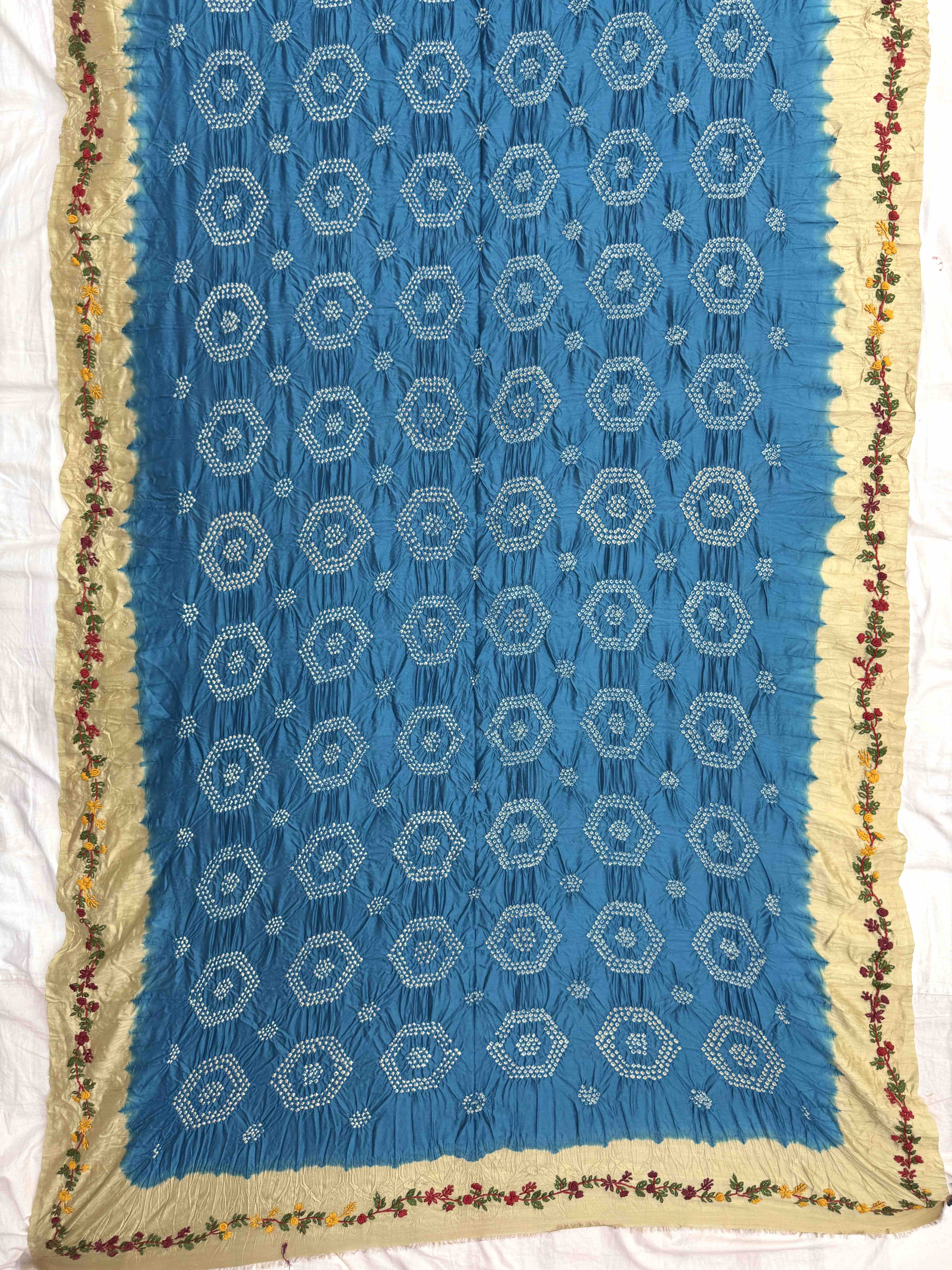 Sky Blue with Tessar Bandhej with Kantha Word Dress Material