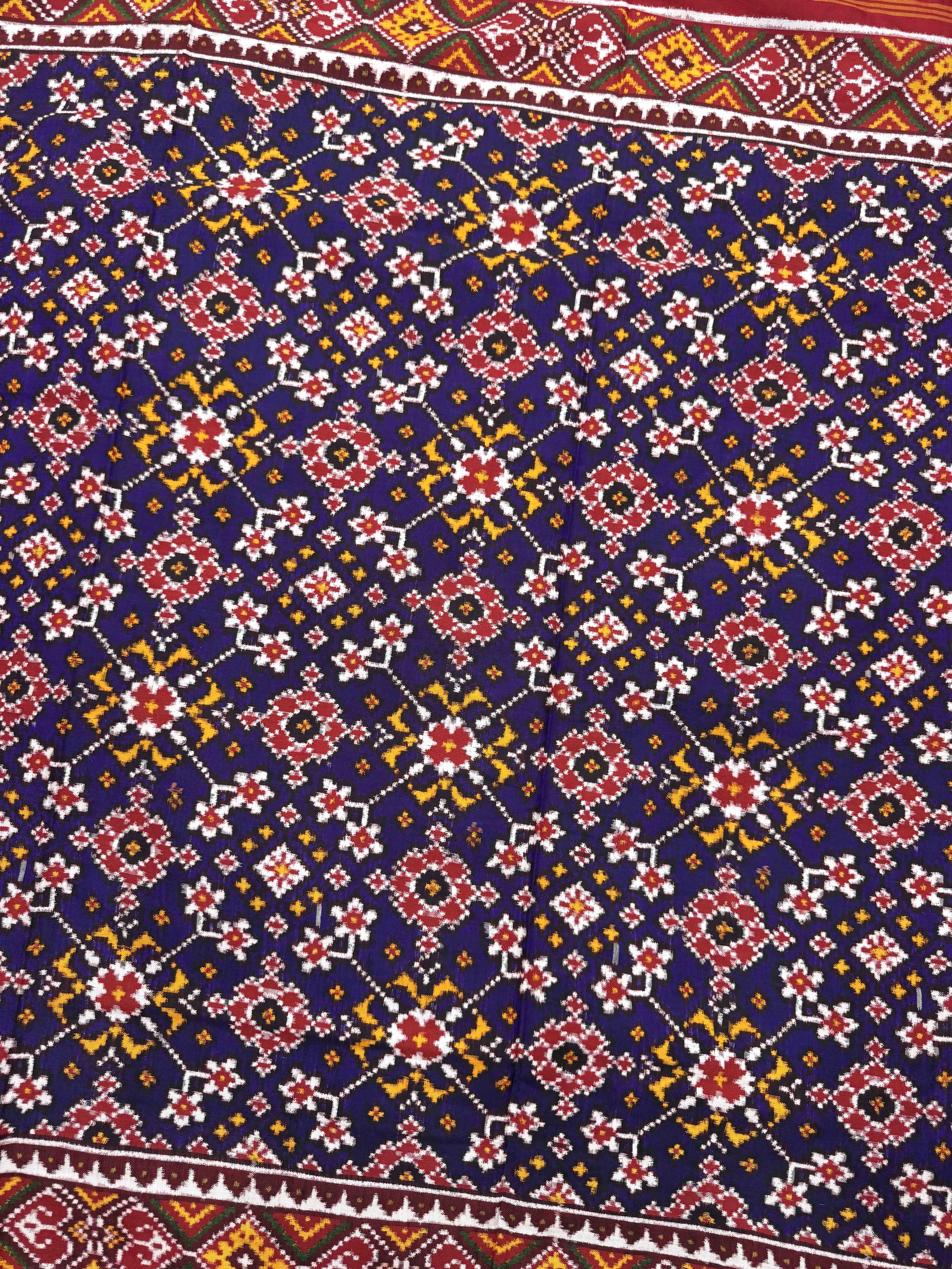 Red & Purple Navratan Double Ikat Patan Patola Saree