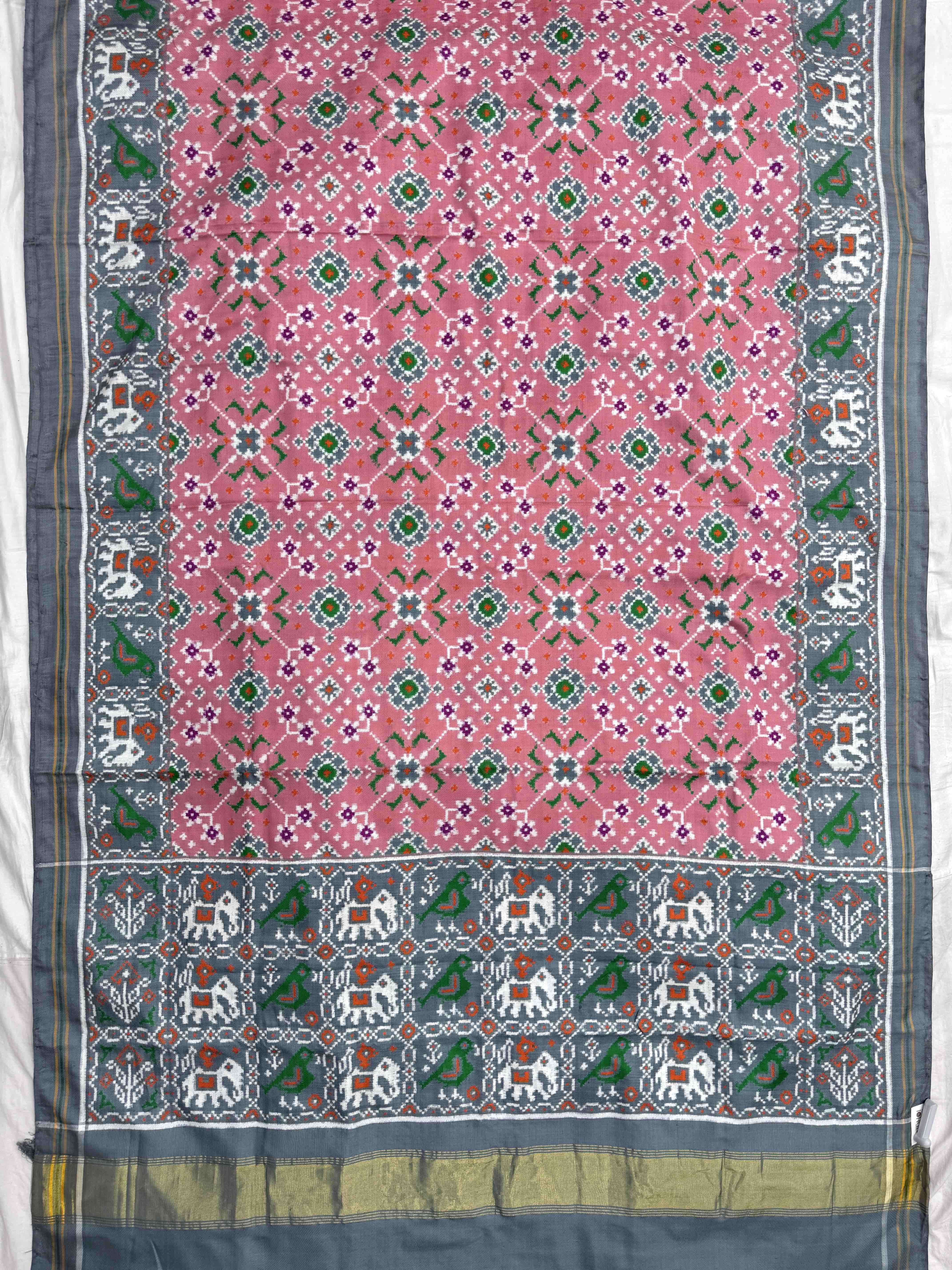 Grey & Light Pink Navratan Double Ikat Patan Patola Saree