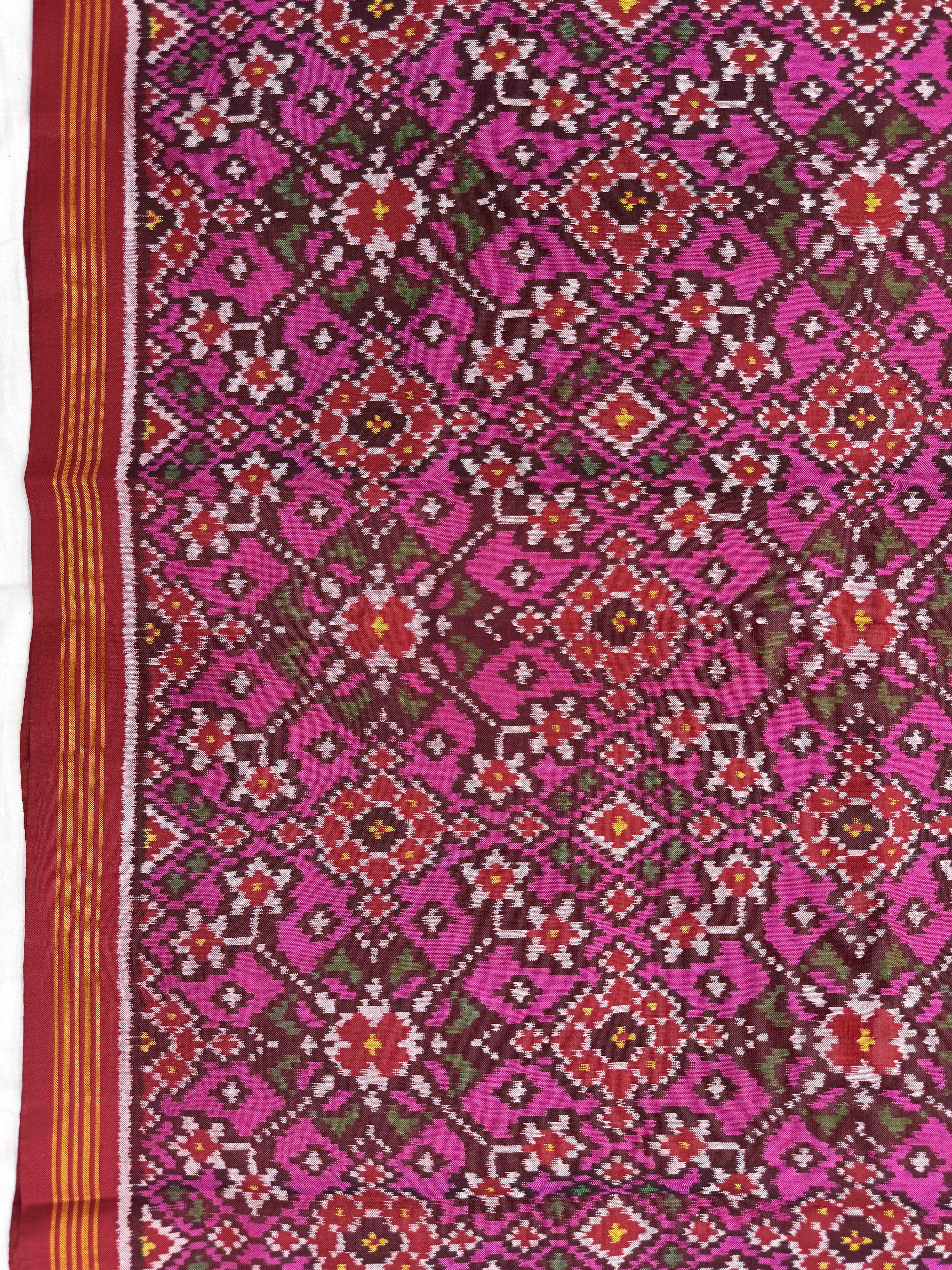 Pink Navratan Single Ikat Patola Silk Fabric