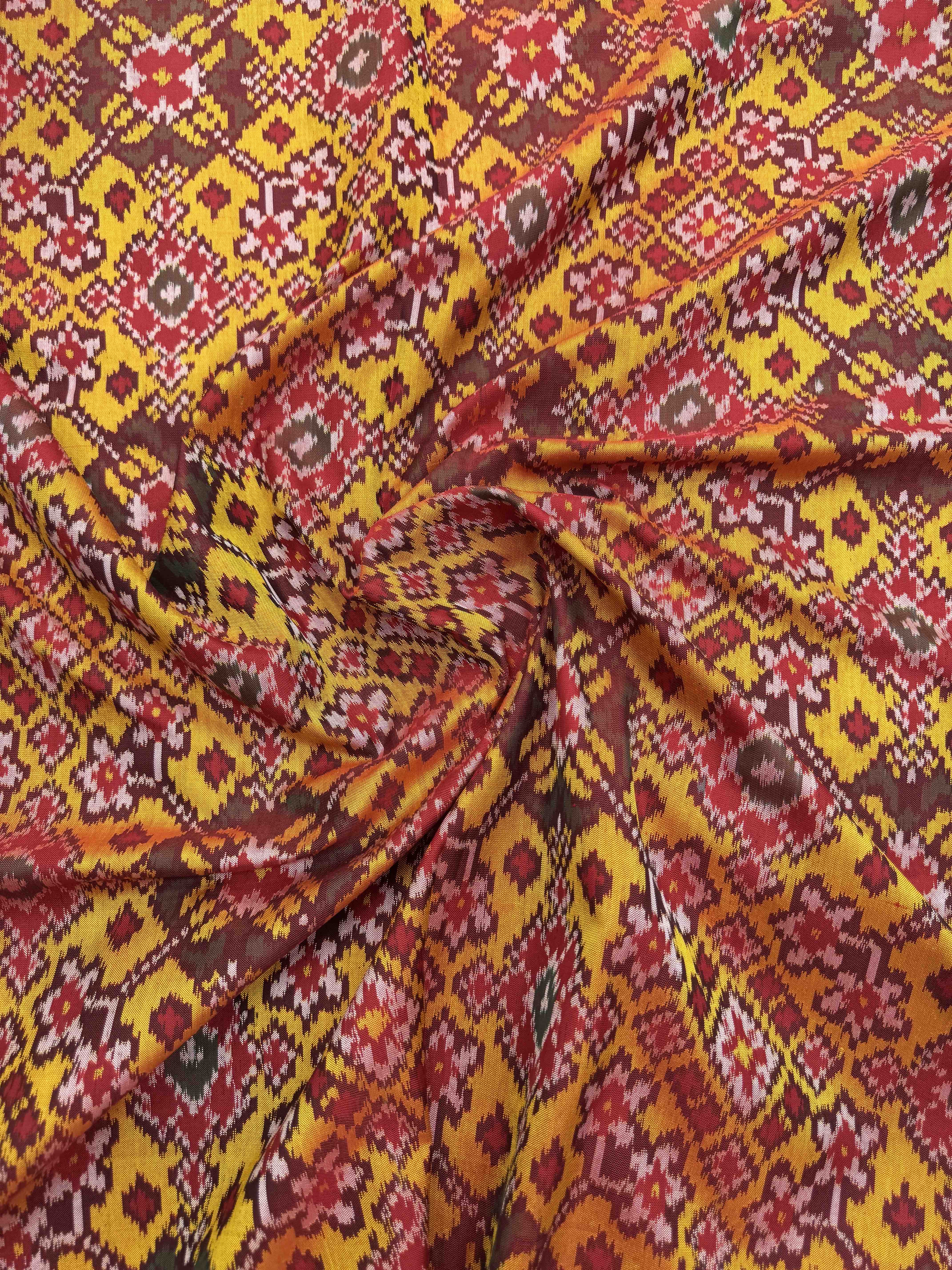 Yellow Navratan Single Ikat Patola Silk Fabric