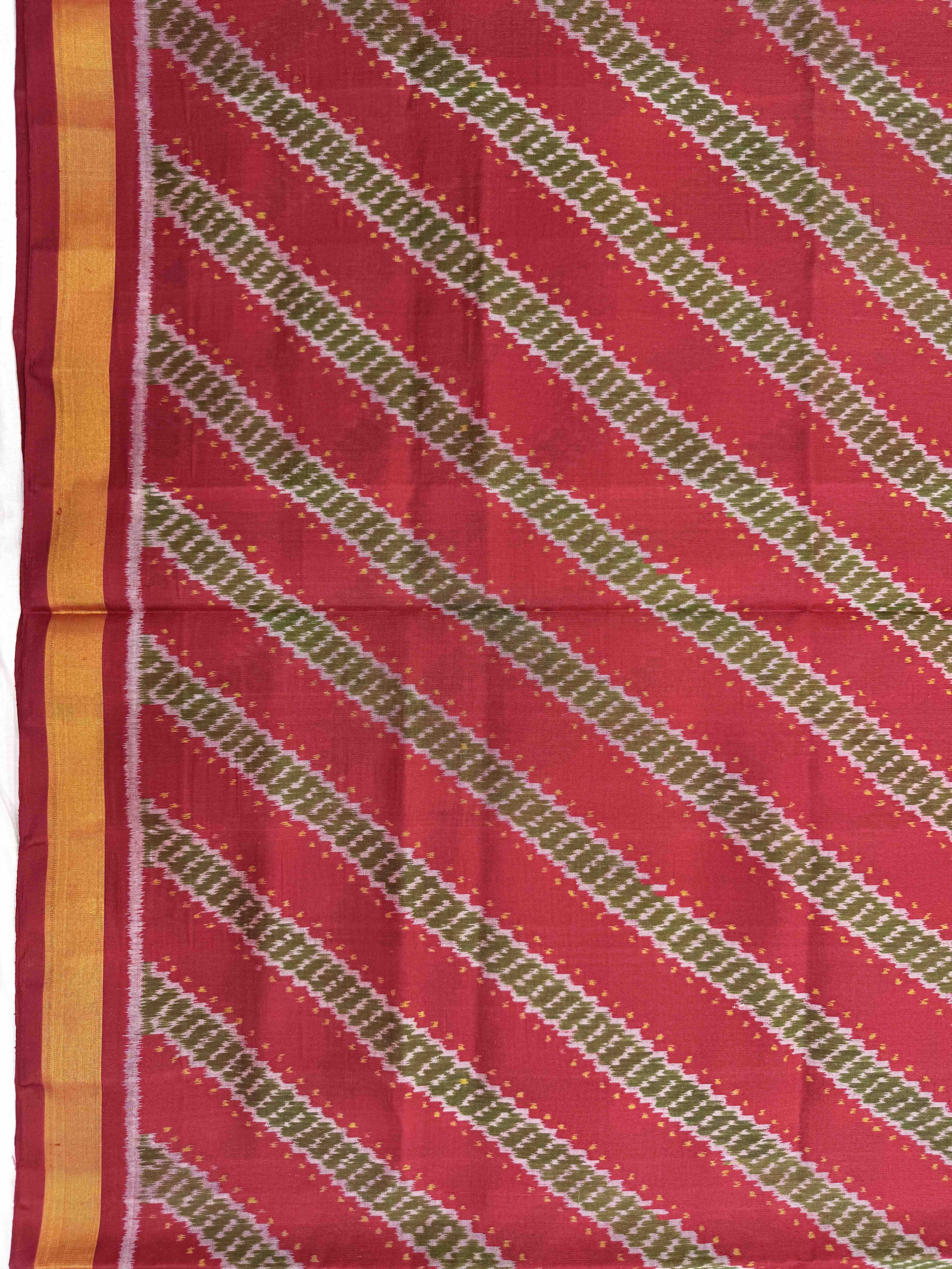 Red & Green Leheriya Single Ikat Patola Silk Fabric