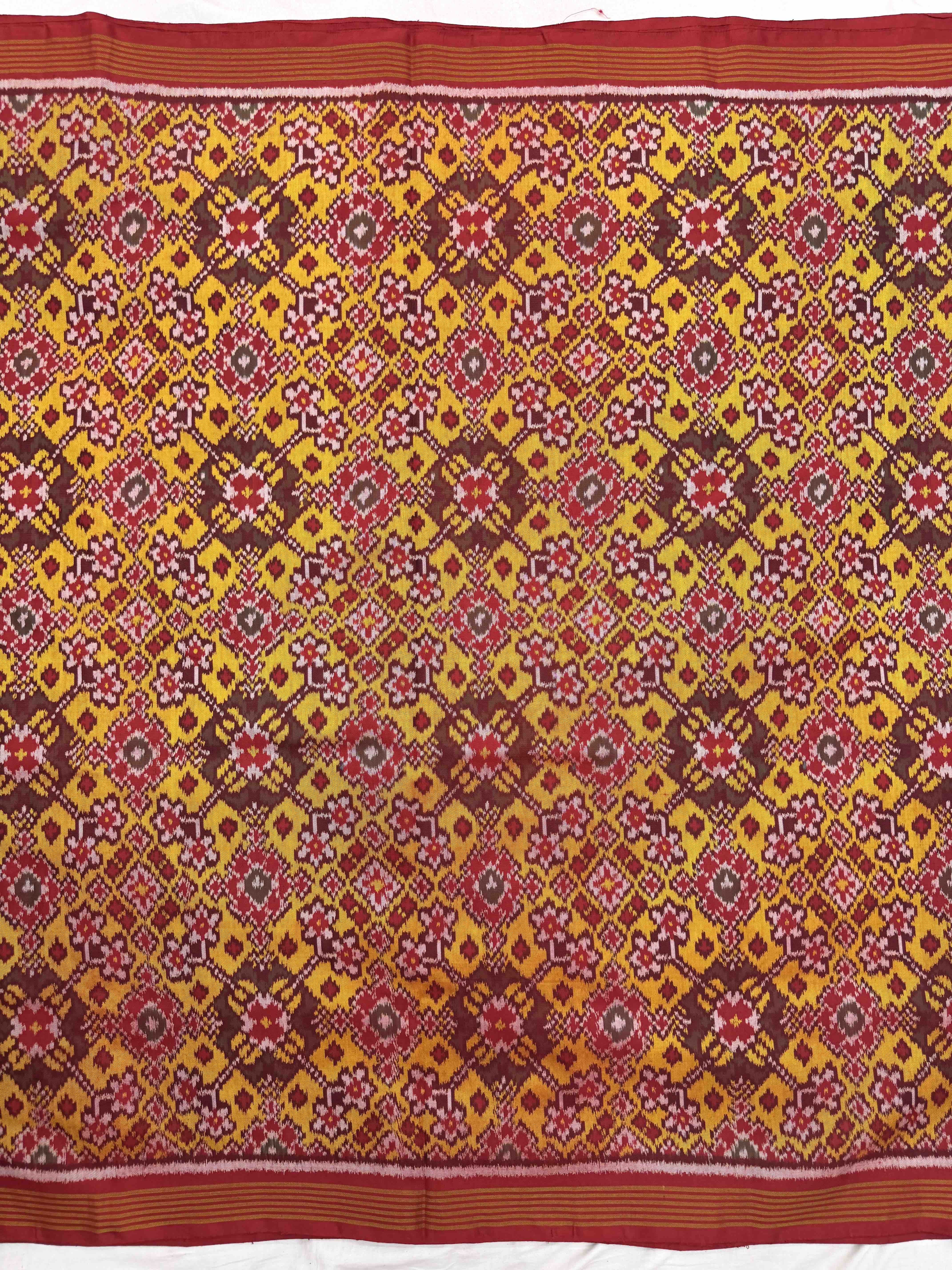 Yellow Navratan Single Ikat Patola Silk Fabric