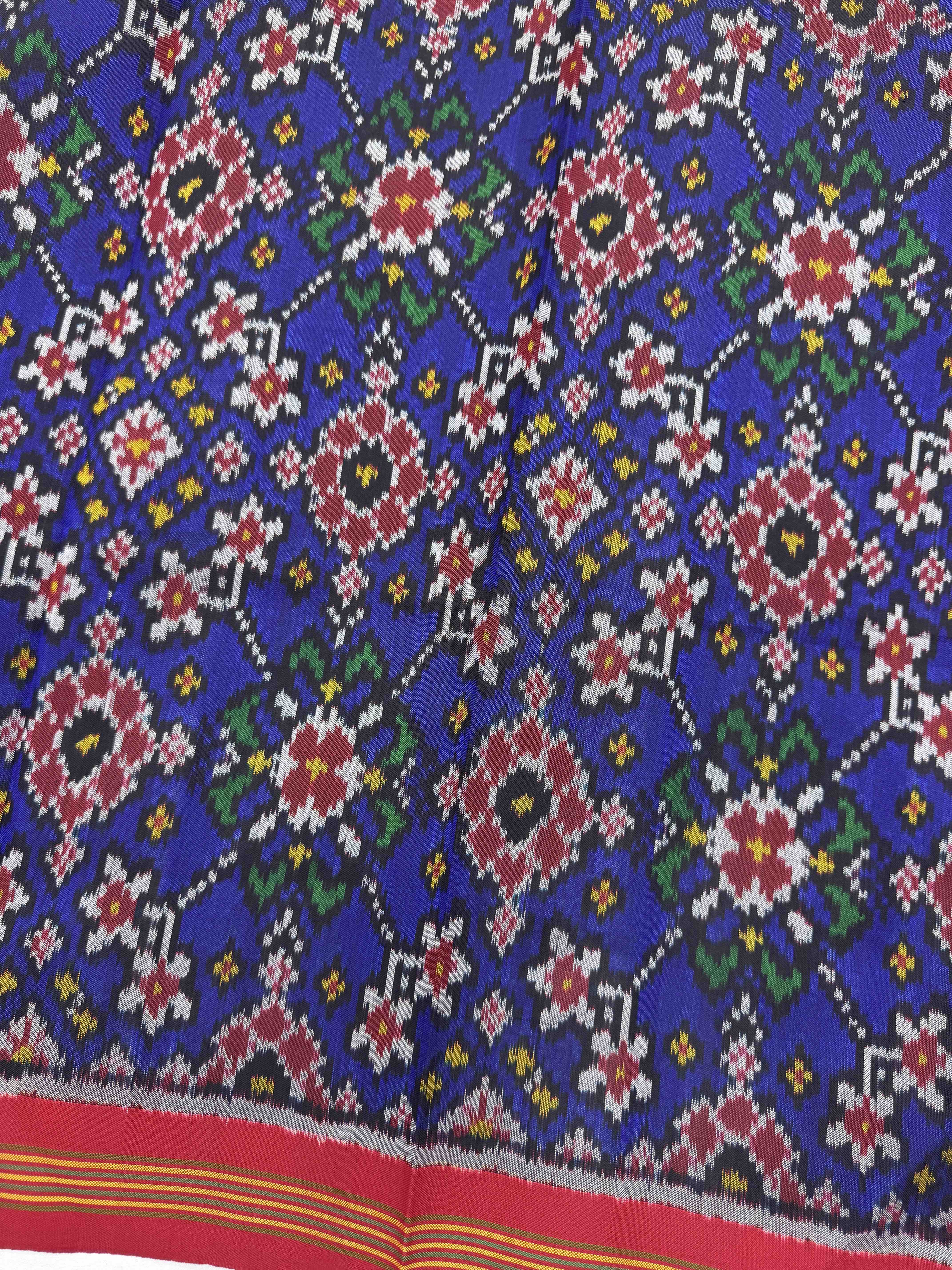 Red & Blue Navratan Semi Double Ikat Patola Blouse Piece