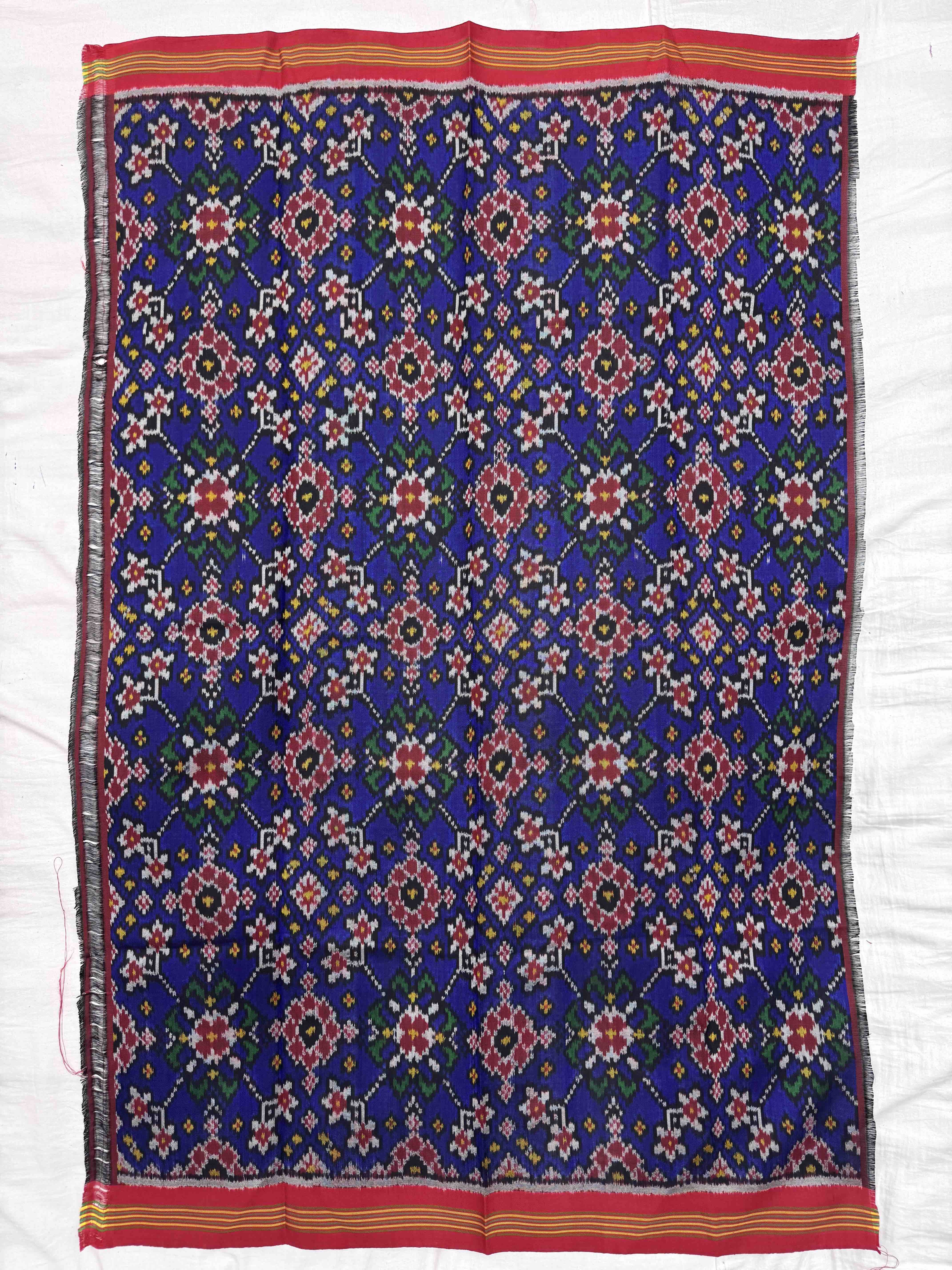 Red & Blue Navratan Semi Double Ikat Patola Blouse Piece