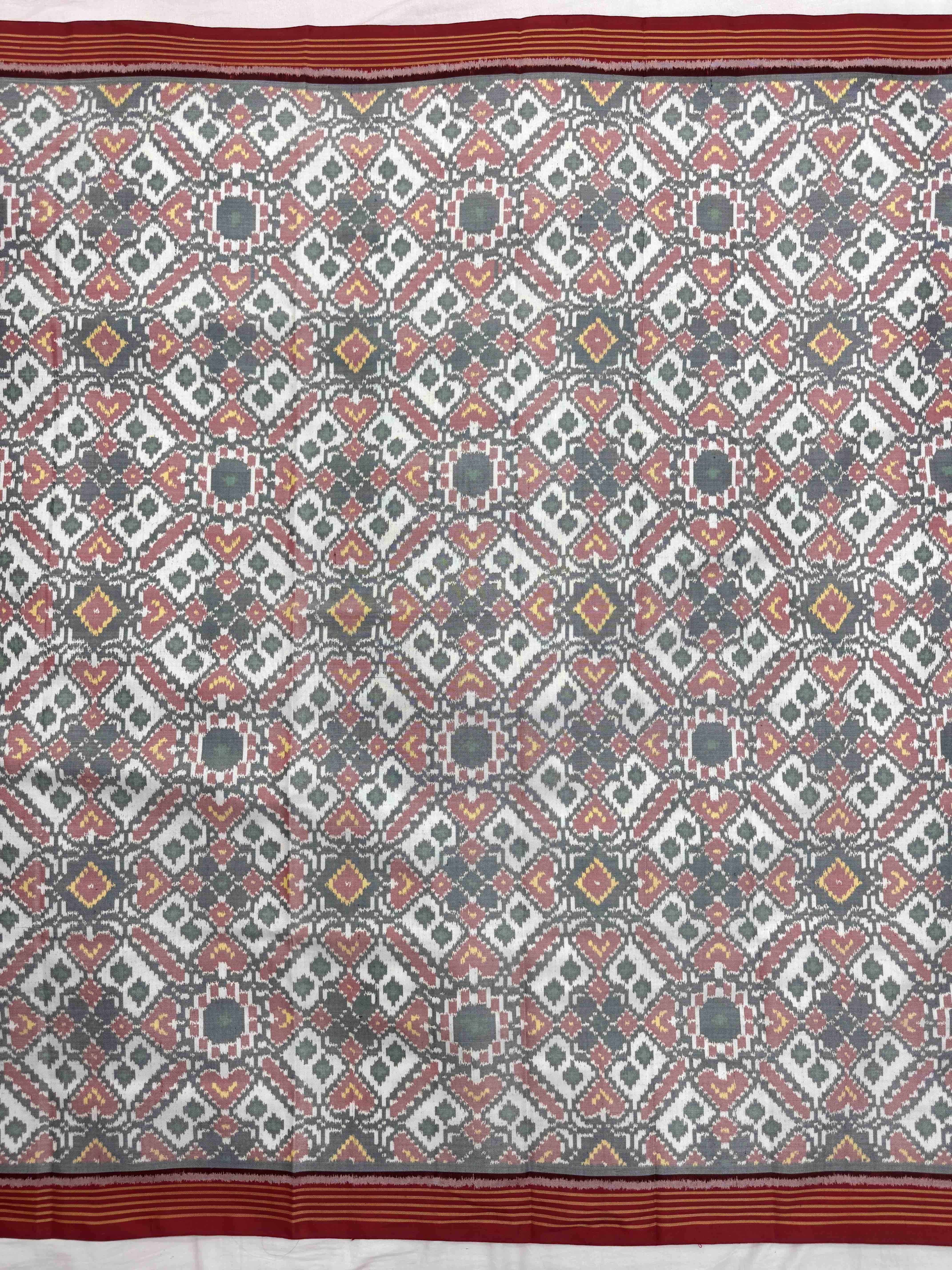 Red & White Manekchowk Semi Double Ikat Patola Blouse Piece