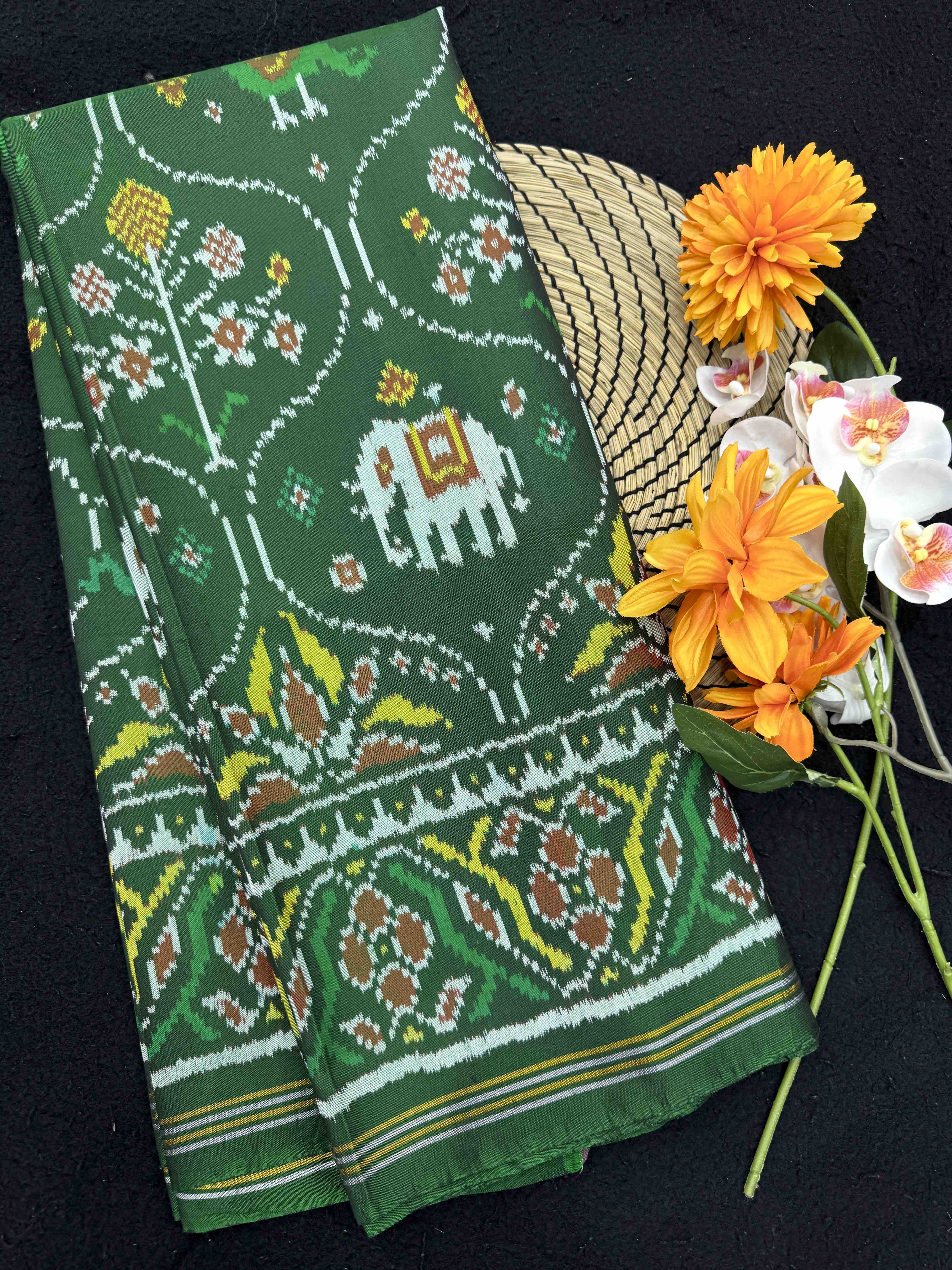 Green Narikunj Matka Single Ikat Patan Patola Saree
