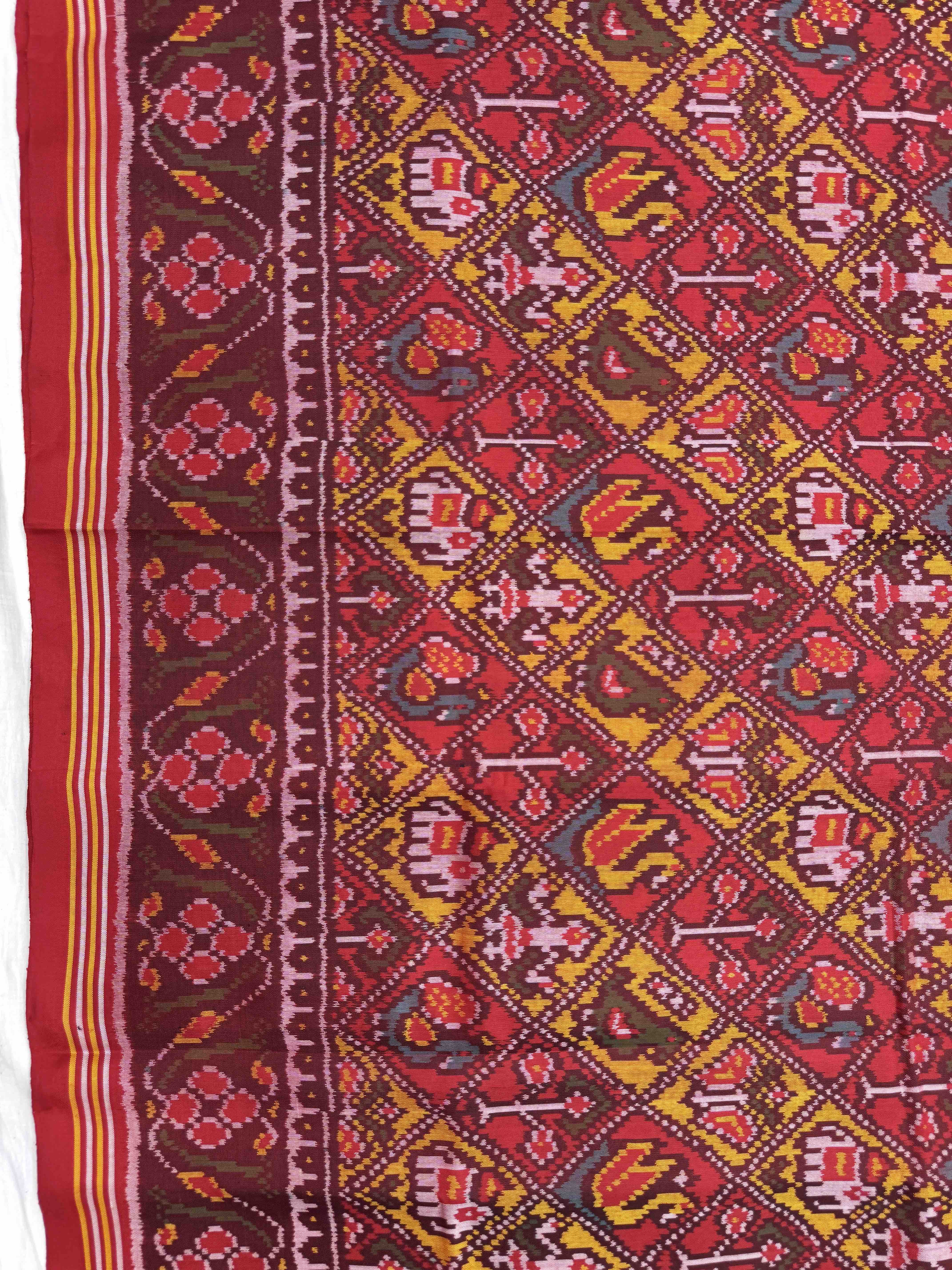 Red & Yellow Small Narikunj Leheriya Single Ikat Patan Patola Saree