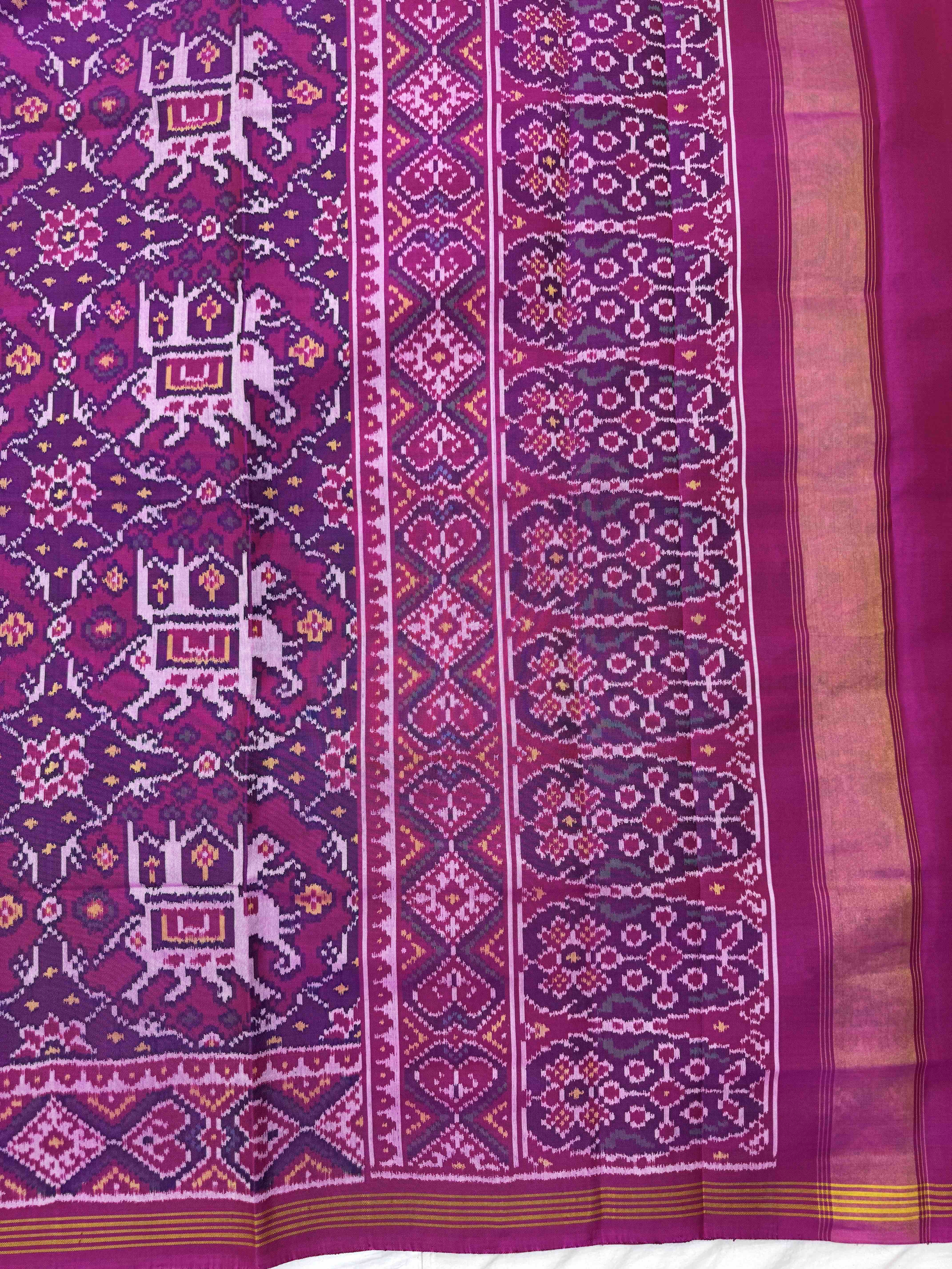 Purple & Pink Elephant Chhabdi Single Ikat Patan Patola Saree
