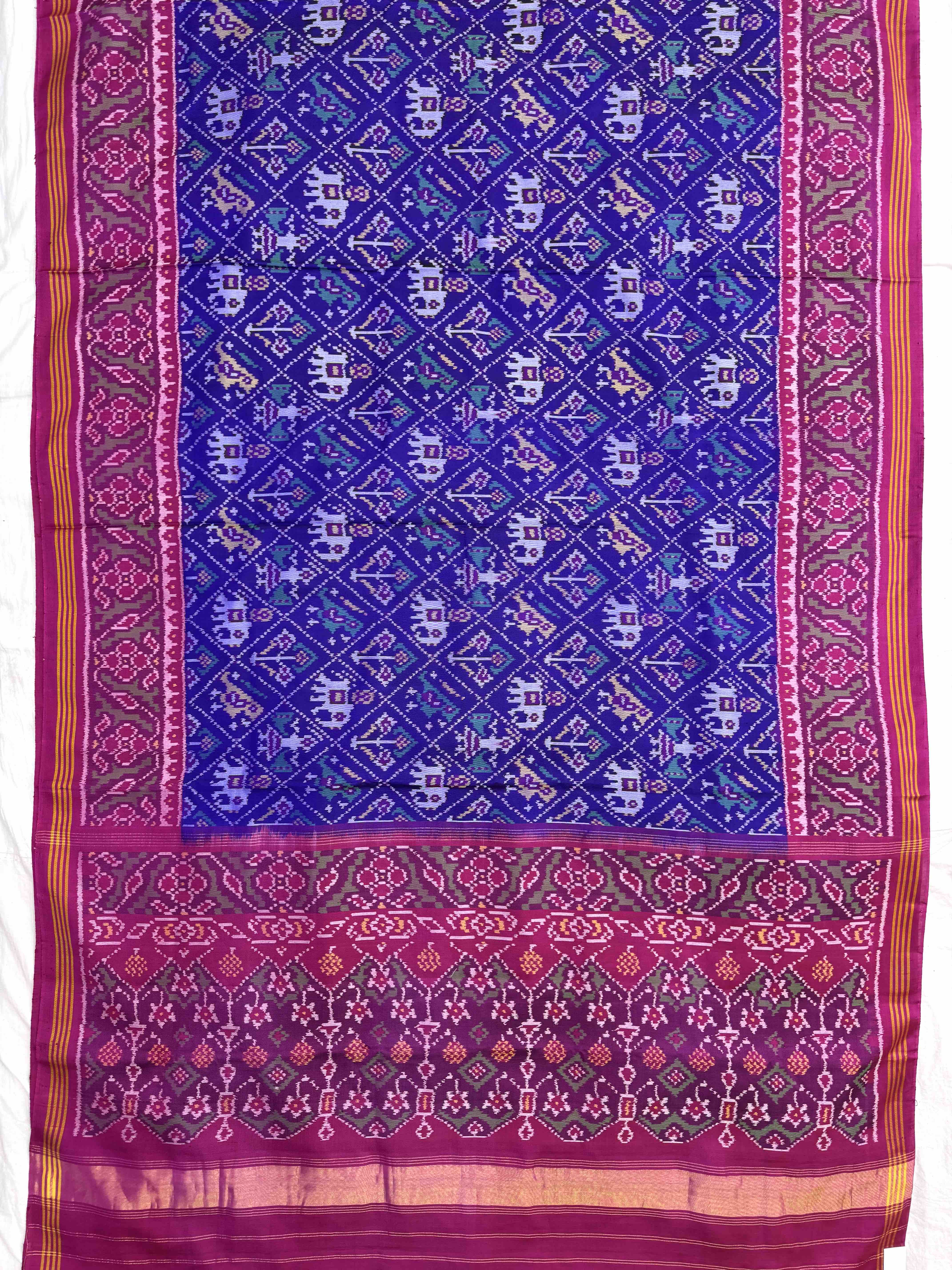Pink & blue Small Narikunj Single Ikat Patan Patola Saree