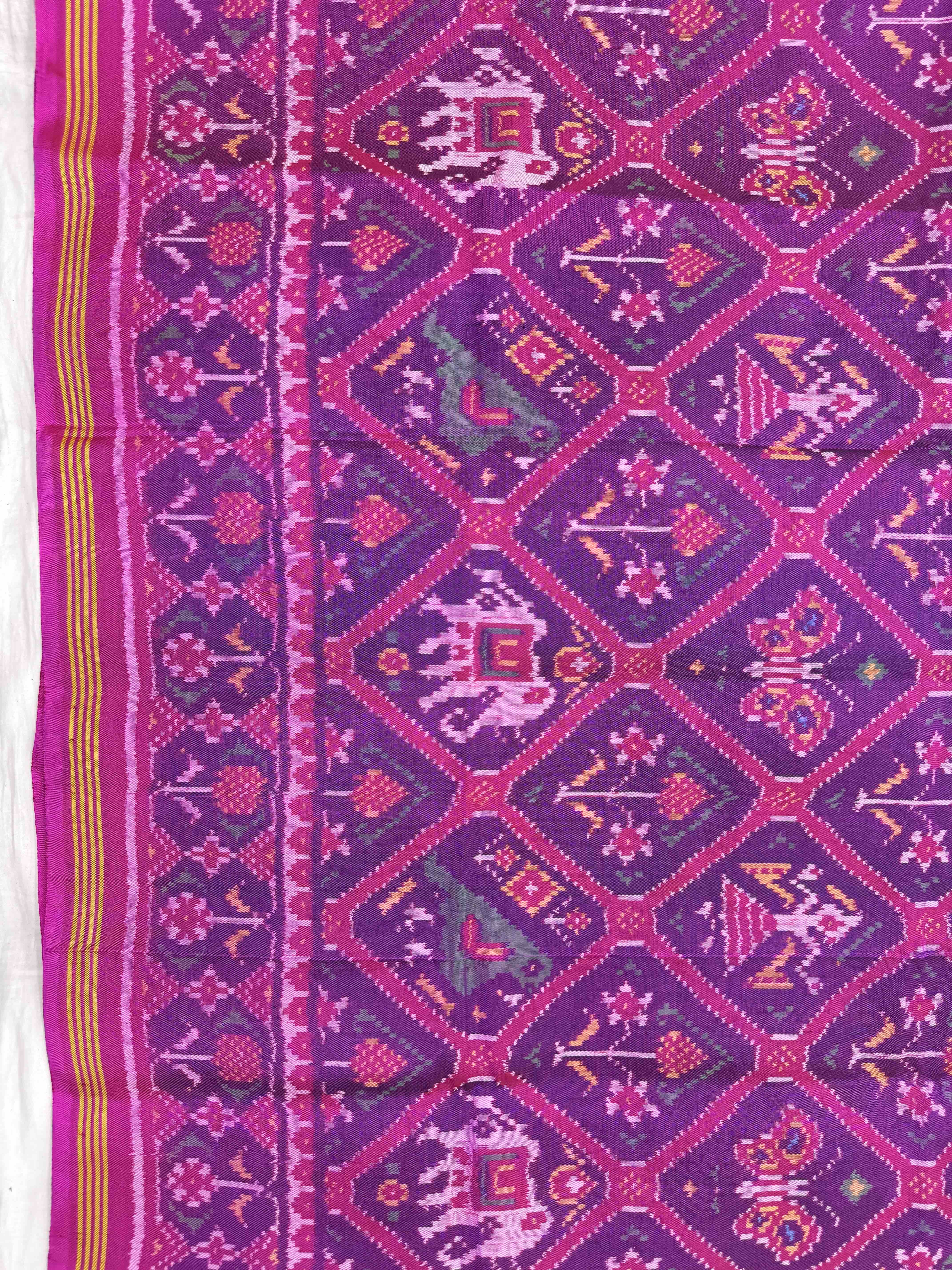 Pink & Purple Narikunj Single Ikat Patan Patola Saree