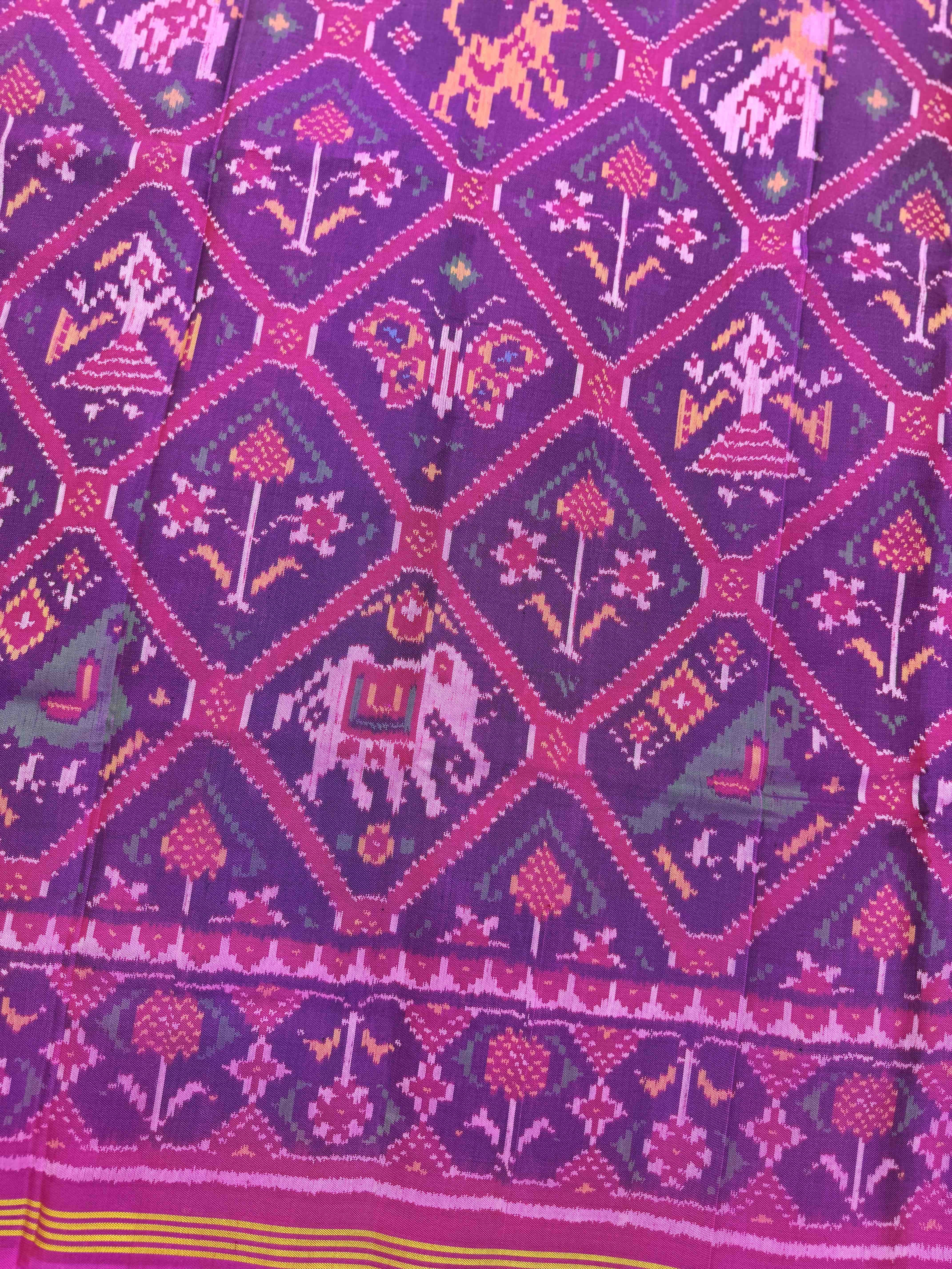 Pink & Purple Narikunj Single Ikat Patan Patola Saree