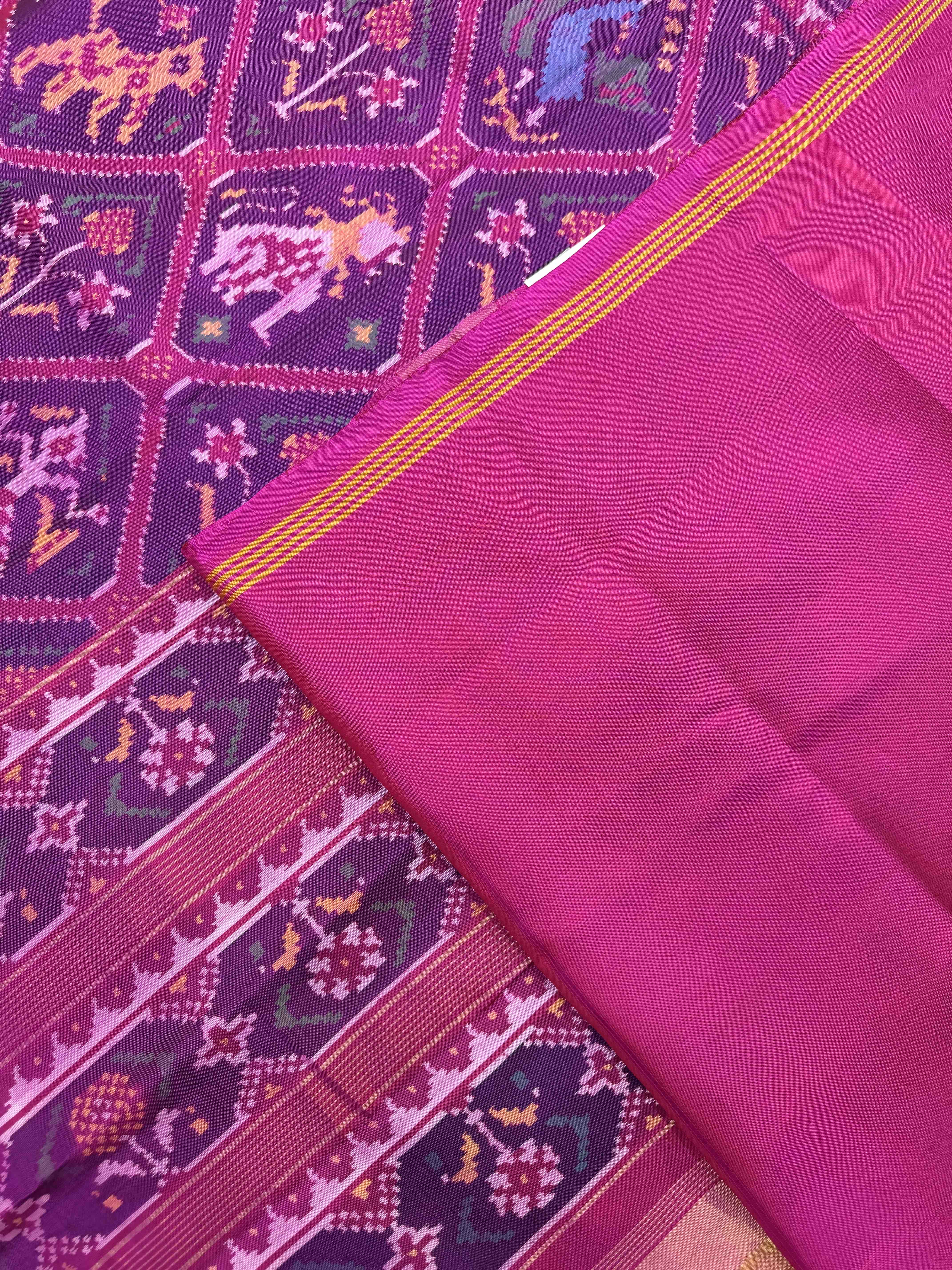 Pink & Purple Narikunj Single Ikat Patan Patola Saree