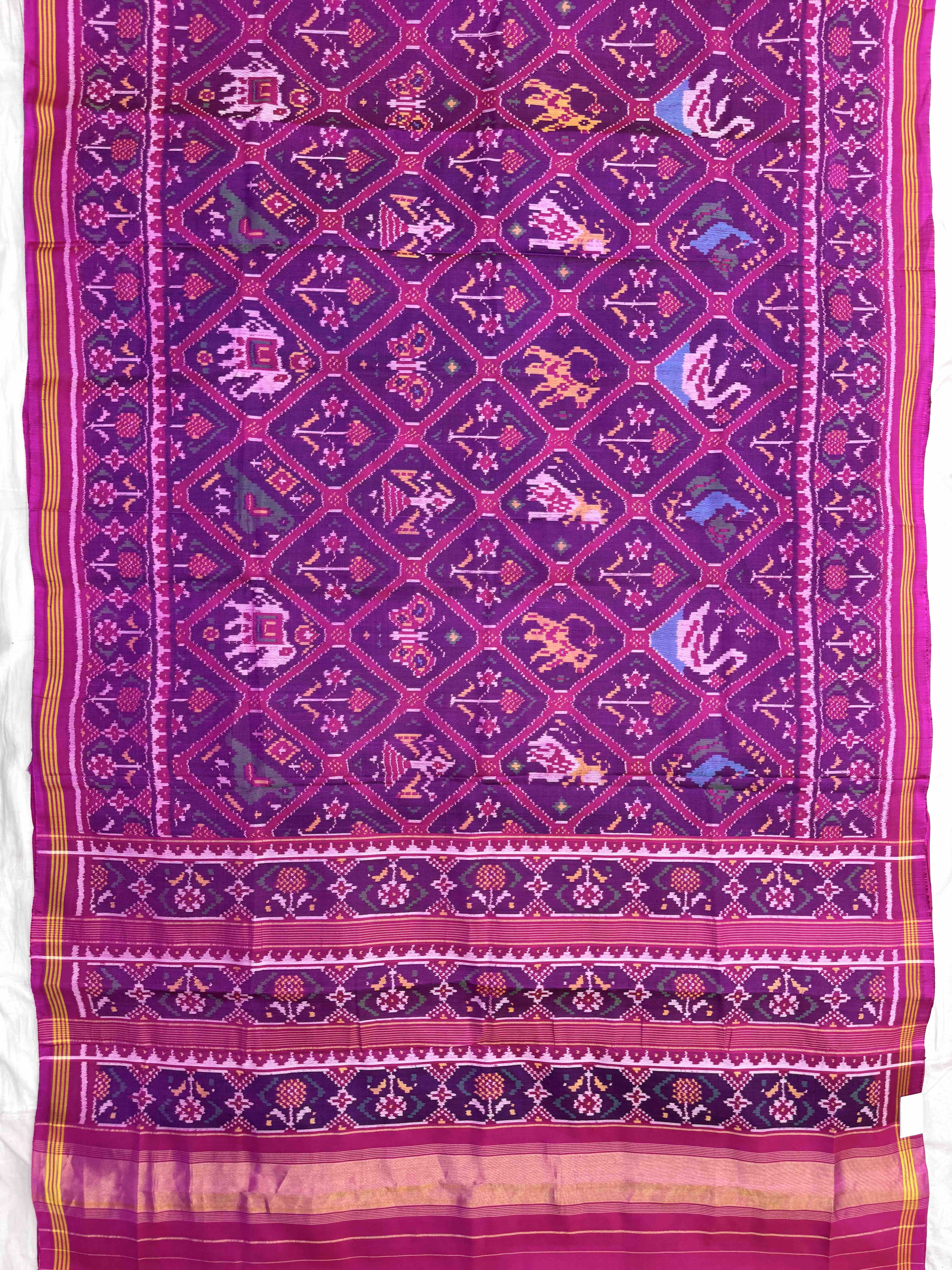 Pink & Purple Narikunj Single Ikat Patan Patola Saree