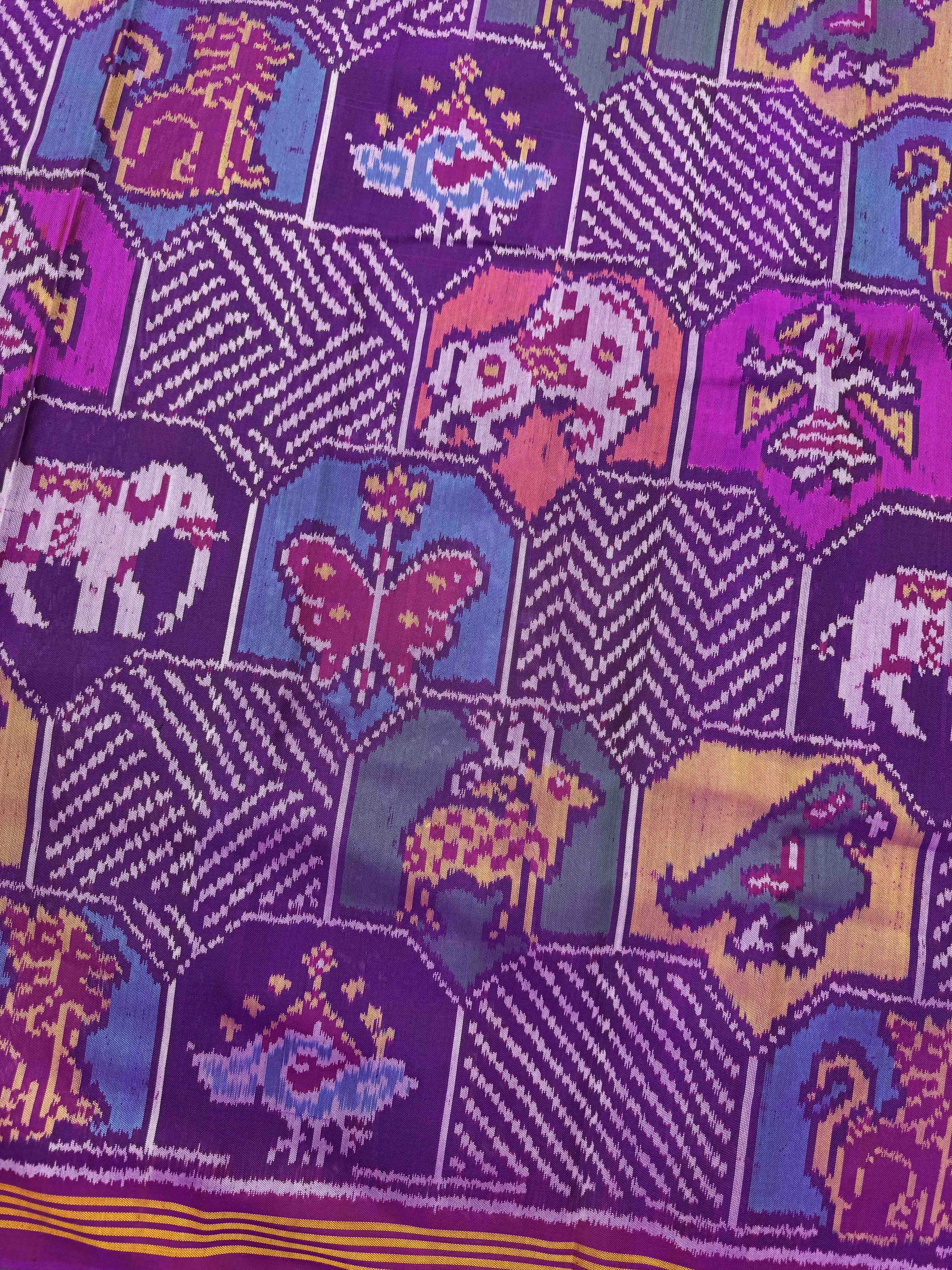 Pink Purple with Multicolour Narikunj Fancy Single Ikat Patan Patola Saree