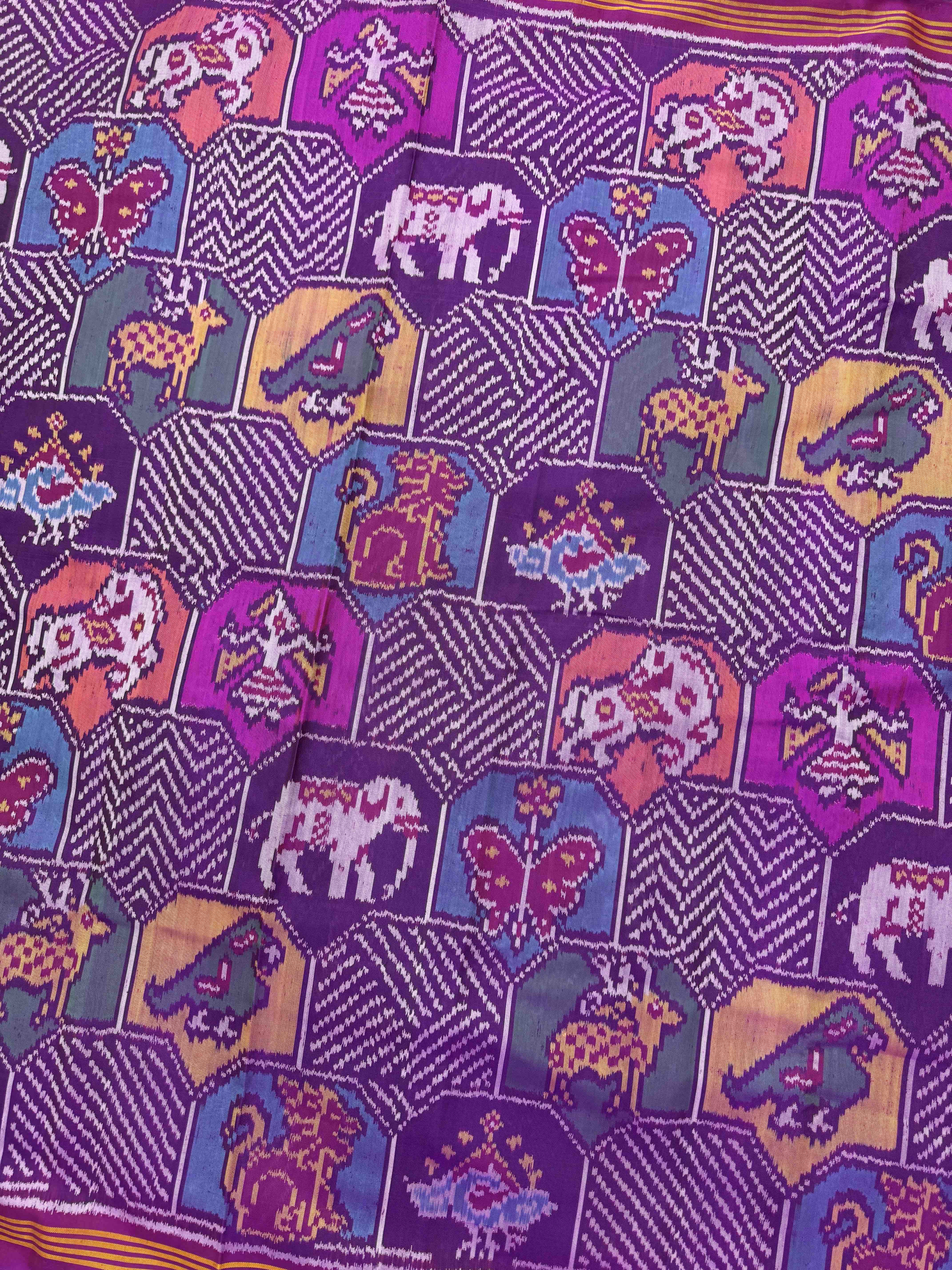 Pink Purple with Multicolour Narikunj Fancy Single Ikat Patan Patola Saree