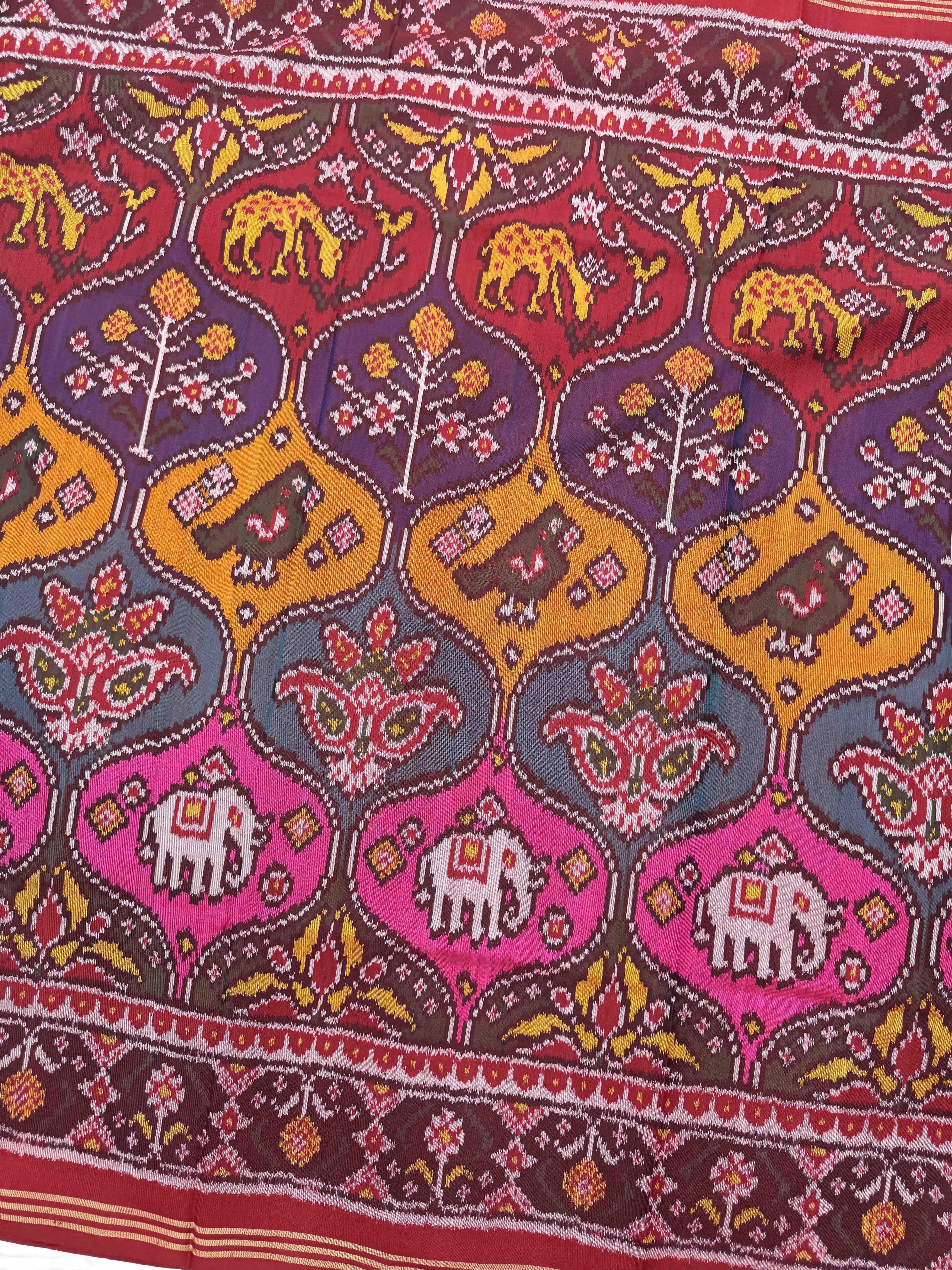 Red & Multicolour Narikunj Matka Single Ikat Patan Patola Saree