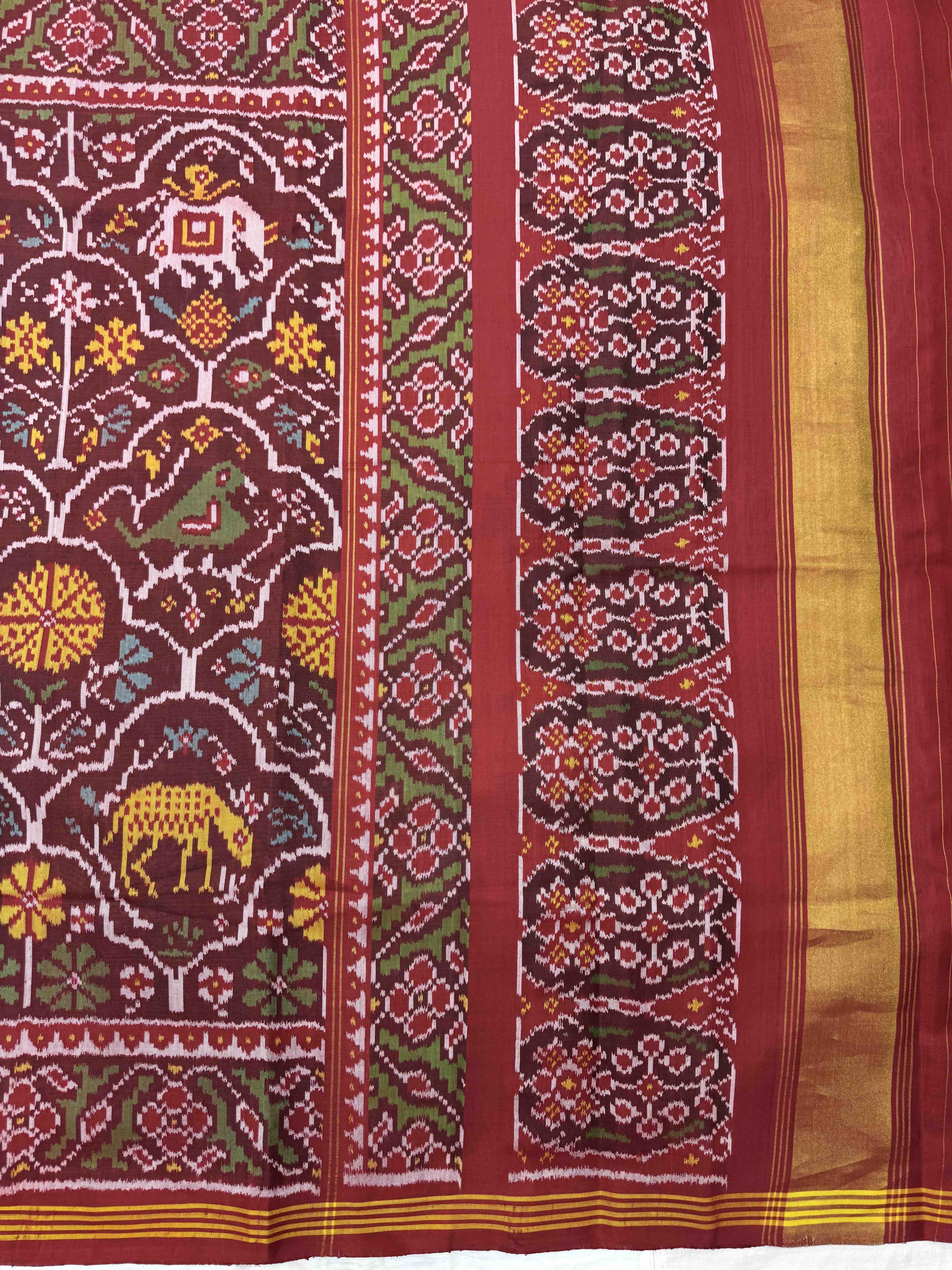Red & Maroon Narikunj Single Ikat Patan Patola Saree