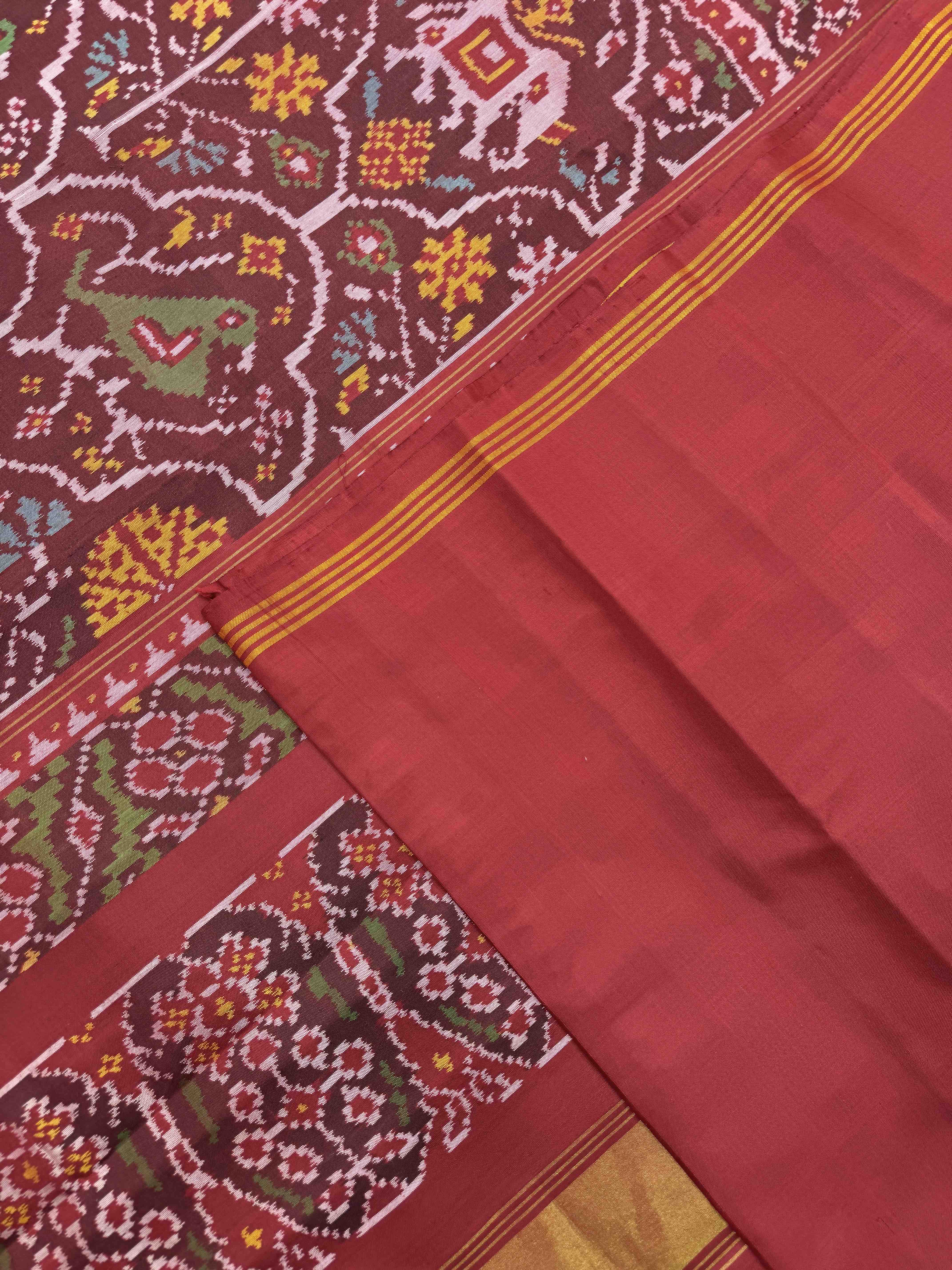 Red & Maroon Narikunj Single Ikat Patan Patola Saree