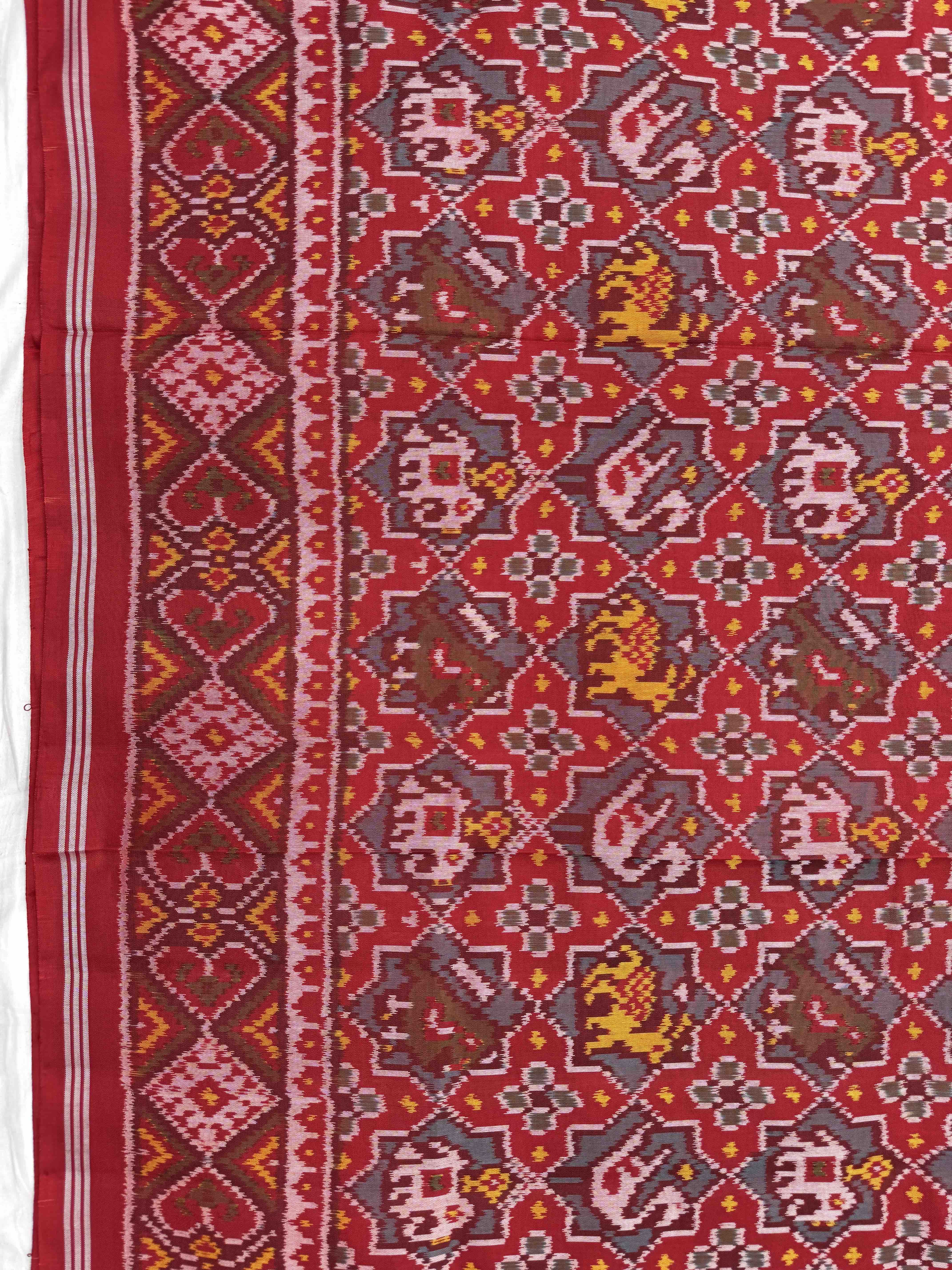 Red & Turquoise Small Star Narikunj Single Ikat Patan Patola Saree