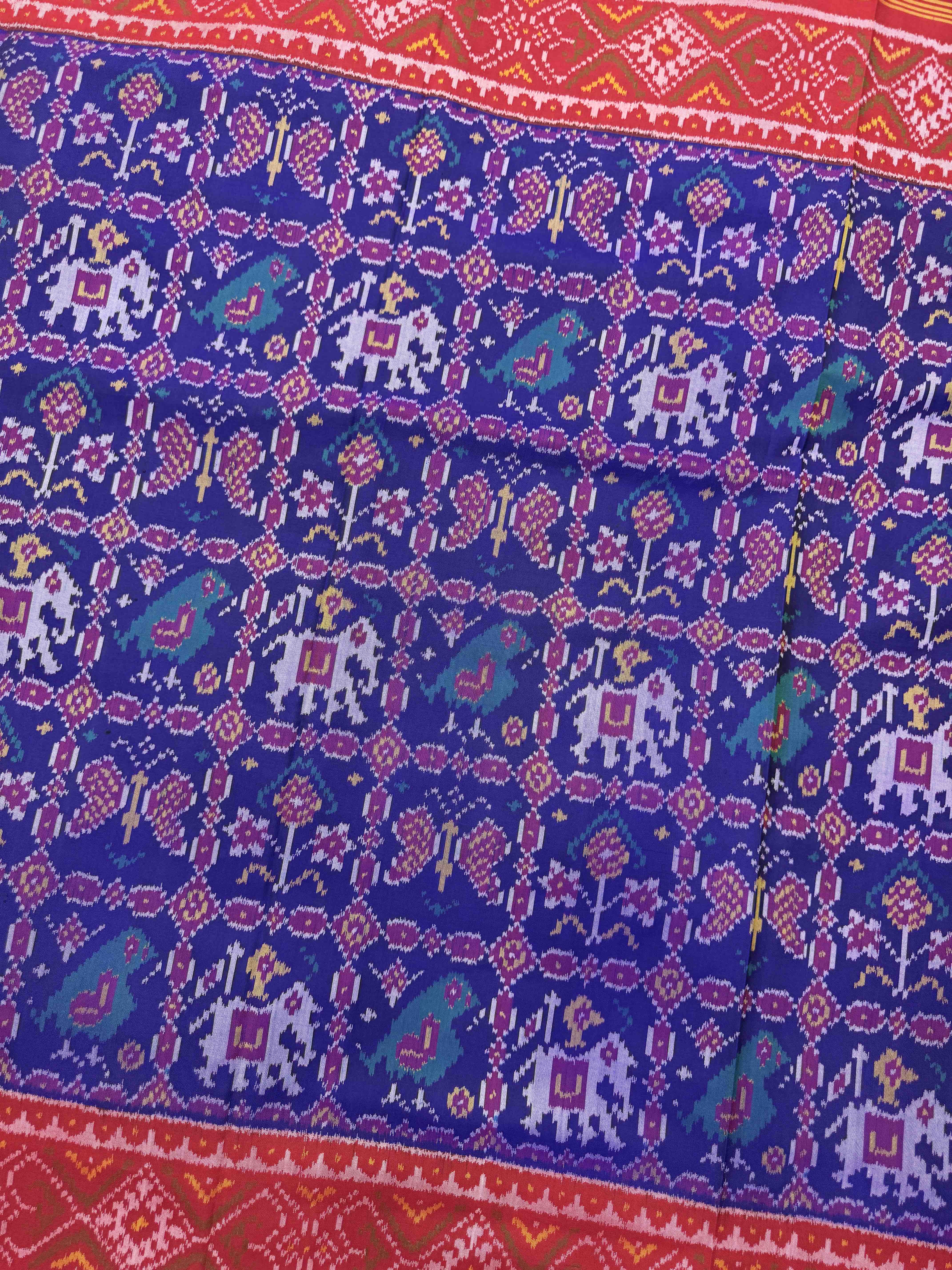 Red & Blue Narikunj Single Ikat Patan Patola Saree