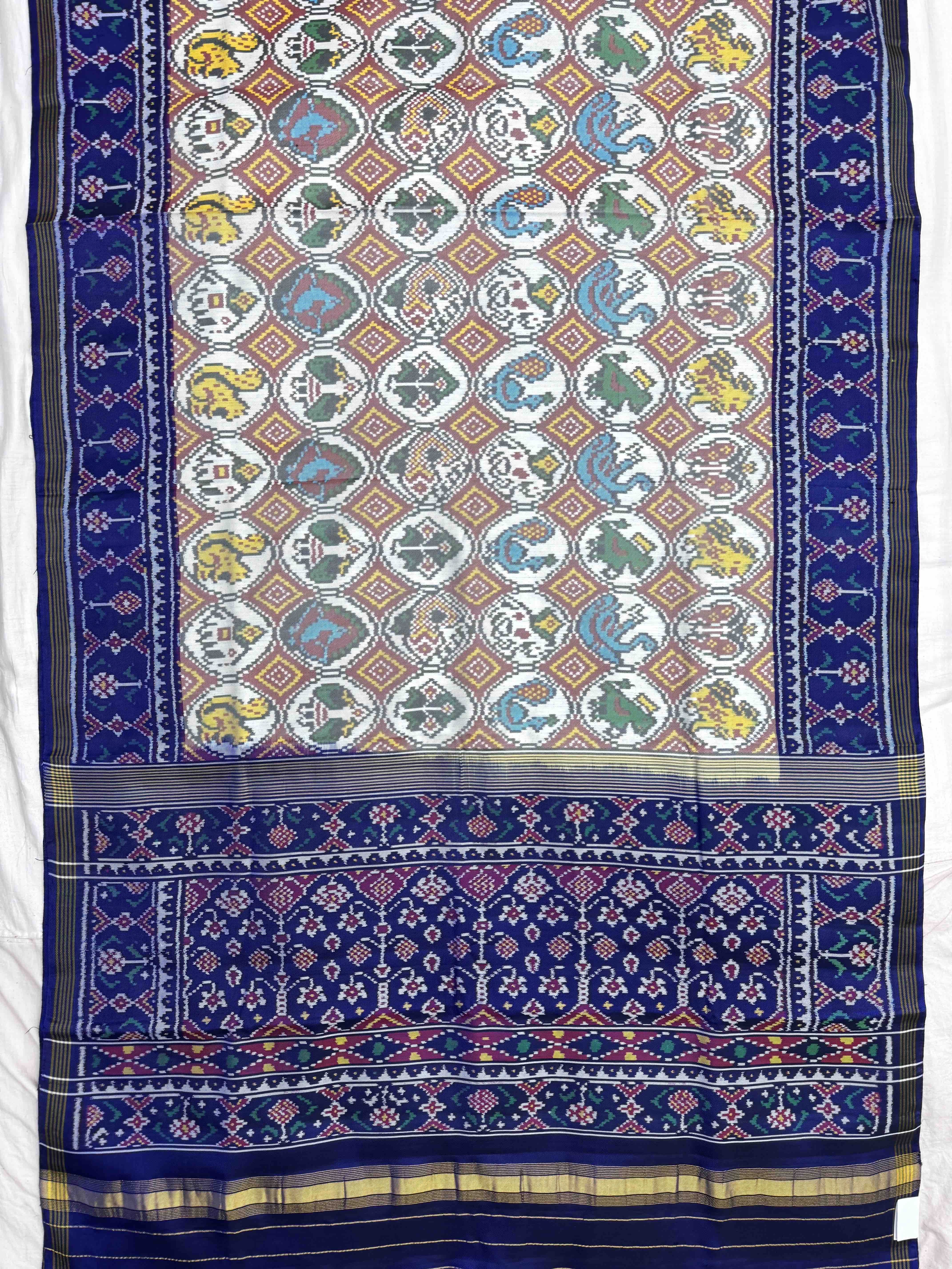Blue & White Small Circle Narikunj Twill Patola Saree