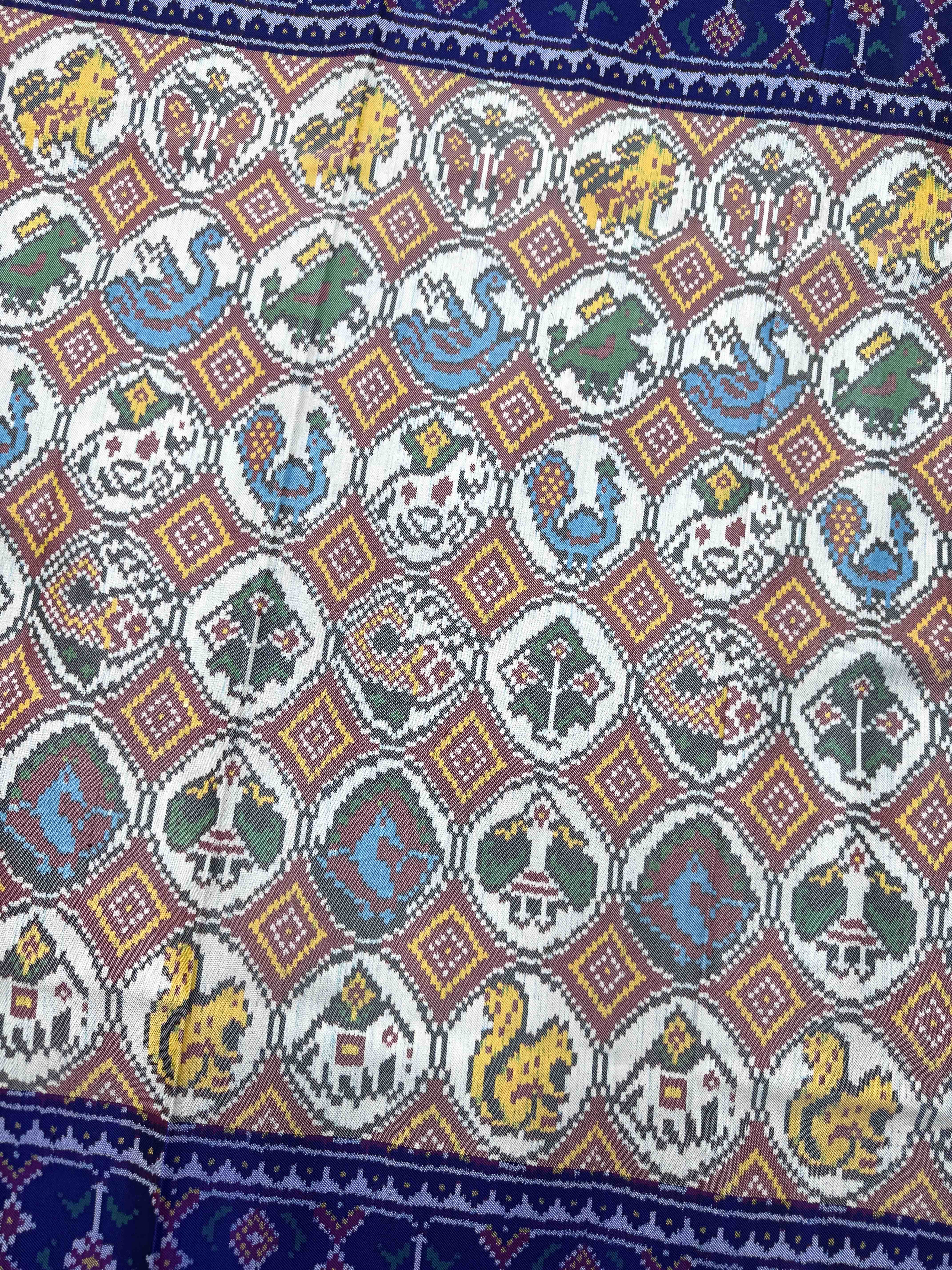 Blue & White Small Circle Narikunj Twill Patola Saree