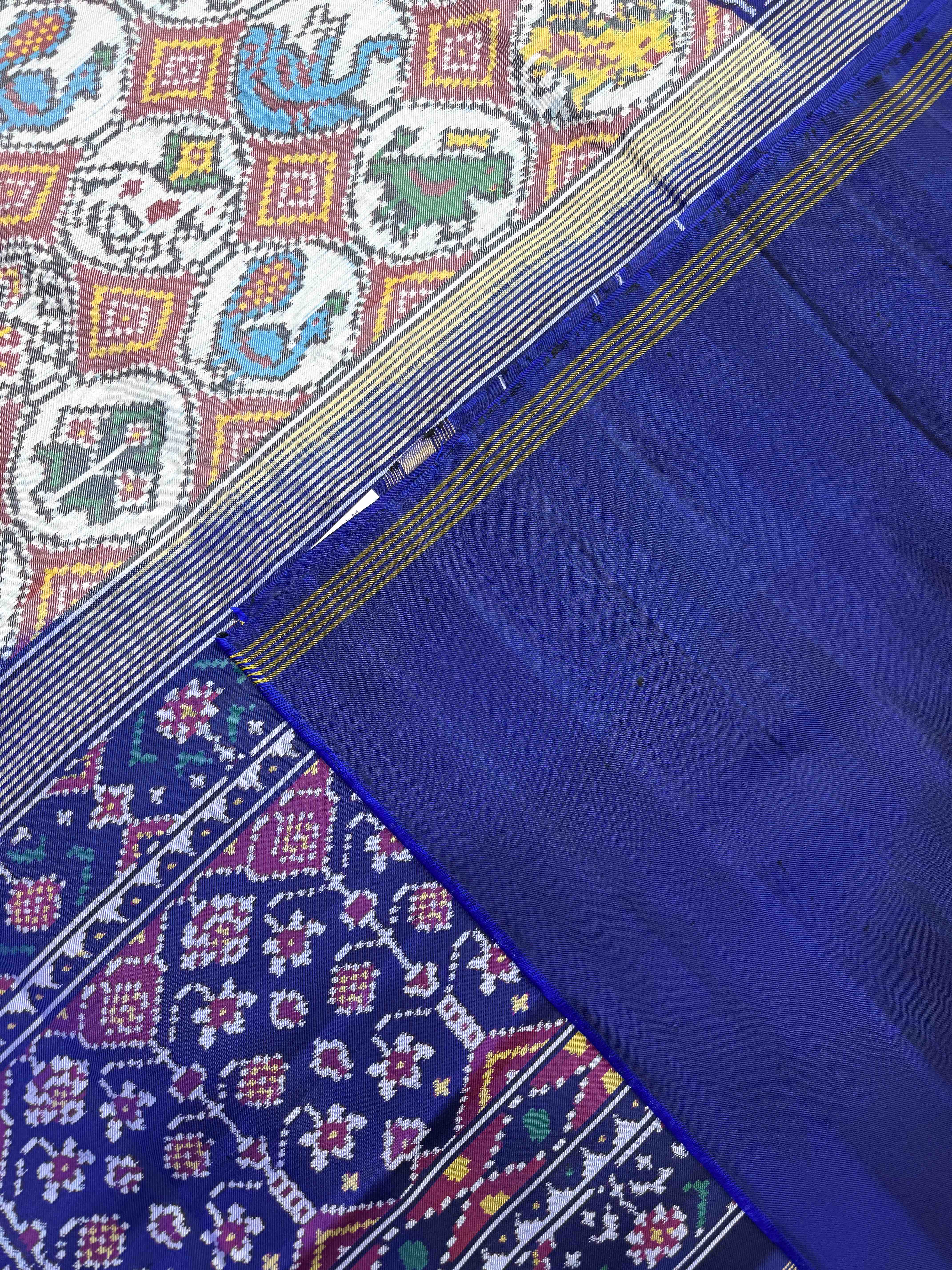 Blue & White Small Circle Narikunj Twill Patola Saree