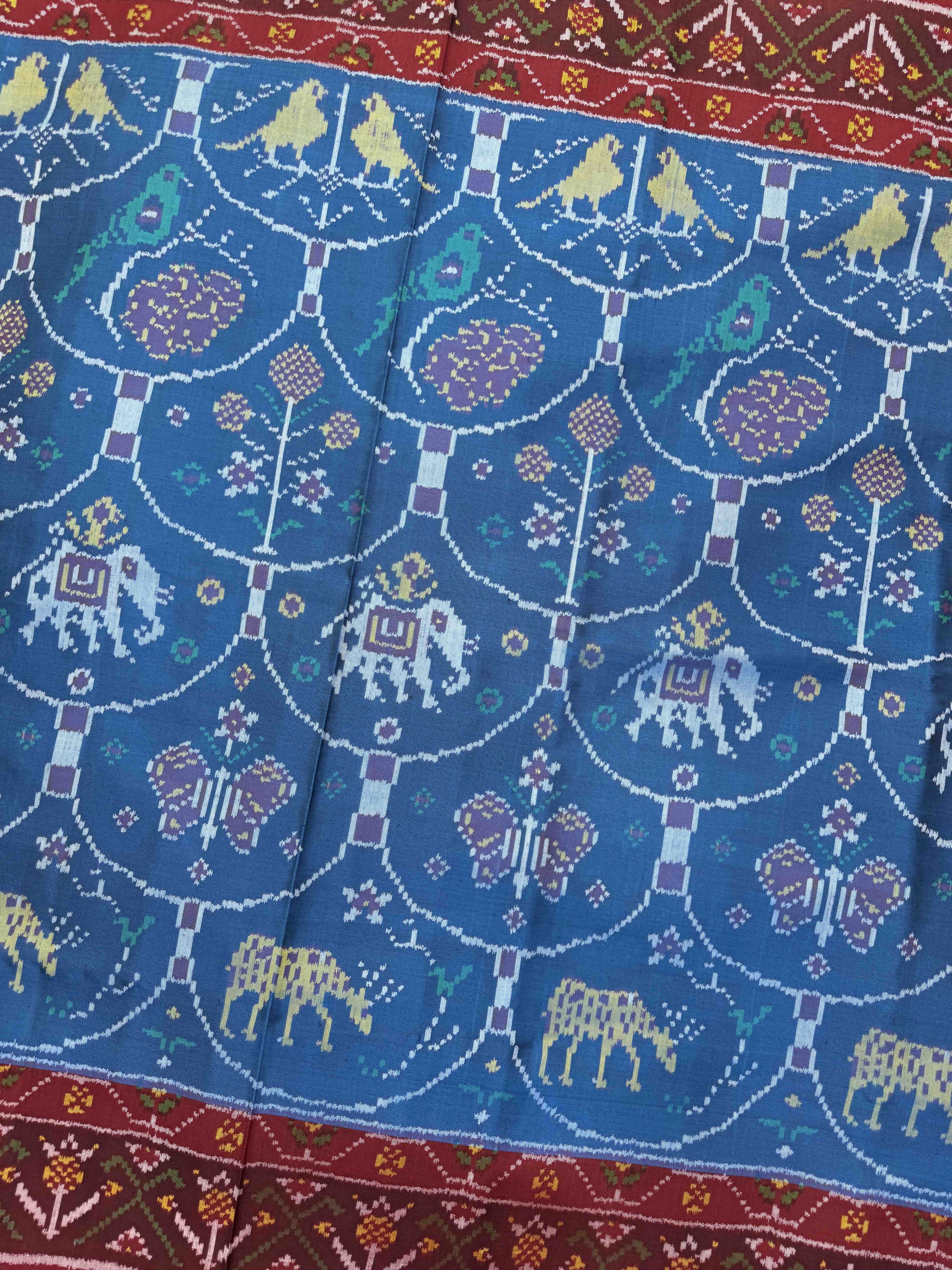 Maroon & Turquoise Narikunj Fancy Single Ikat Patan Patola Saree