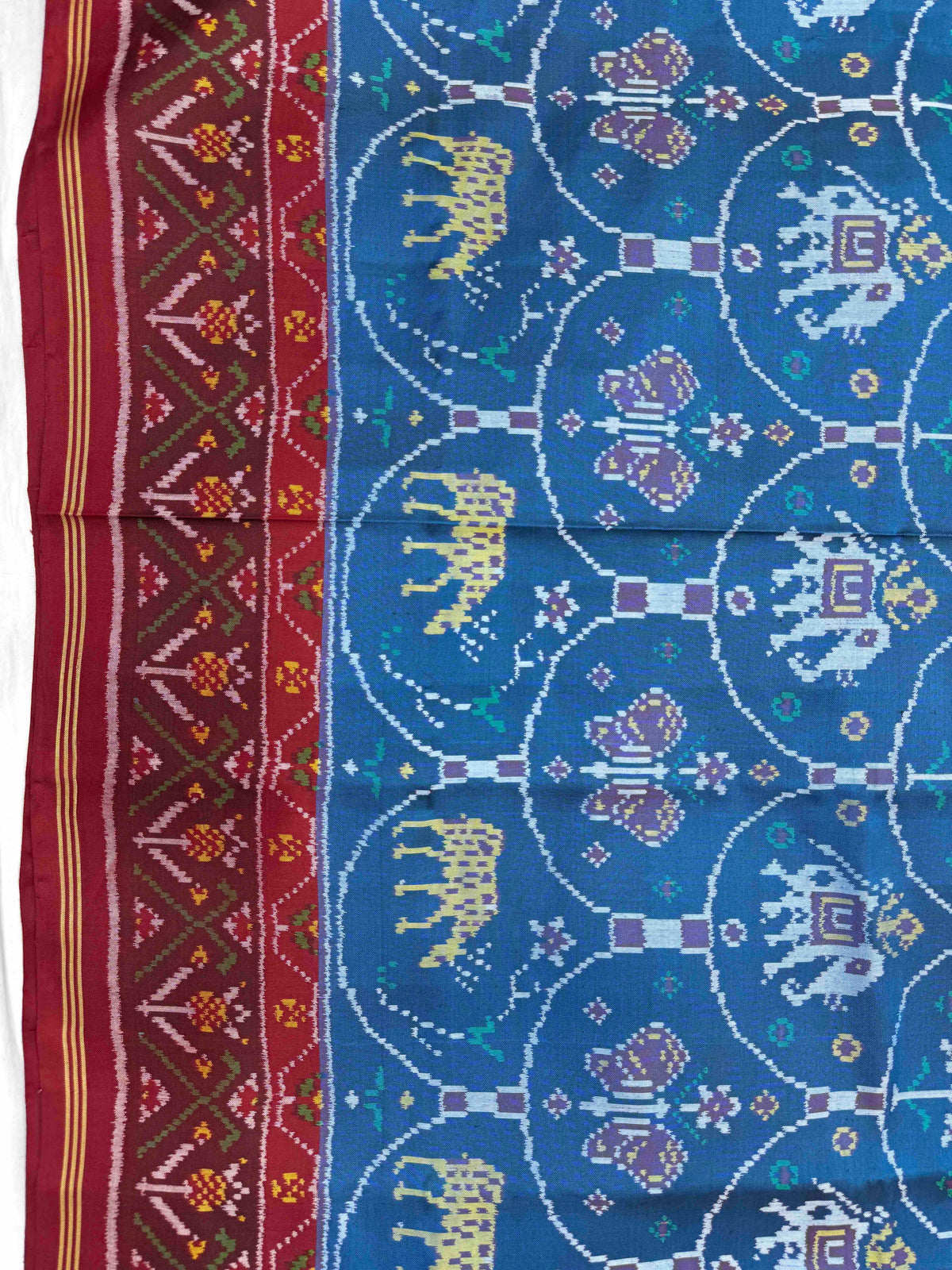Maroon & Turquoise Narikunj Fancy Single Ikat Patan Patola Saree
