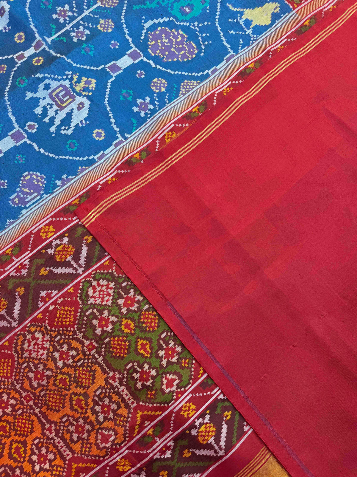 Maroon & Turquoise Narikunj Fancy Single Ikat Patan Patola Saree