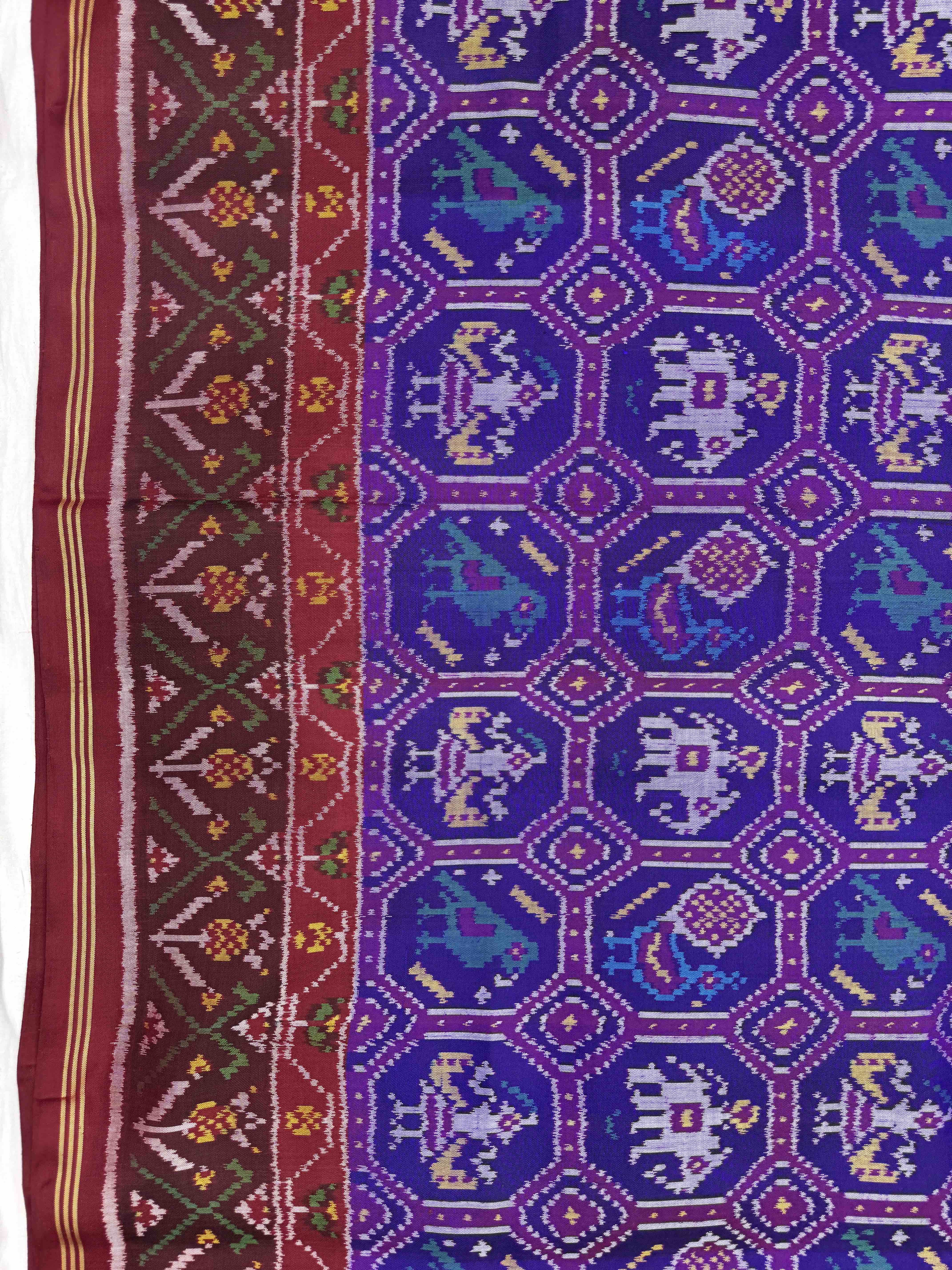 Maroon & Blue Small Narikunj Single Ikat Patan Patola Saree