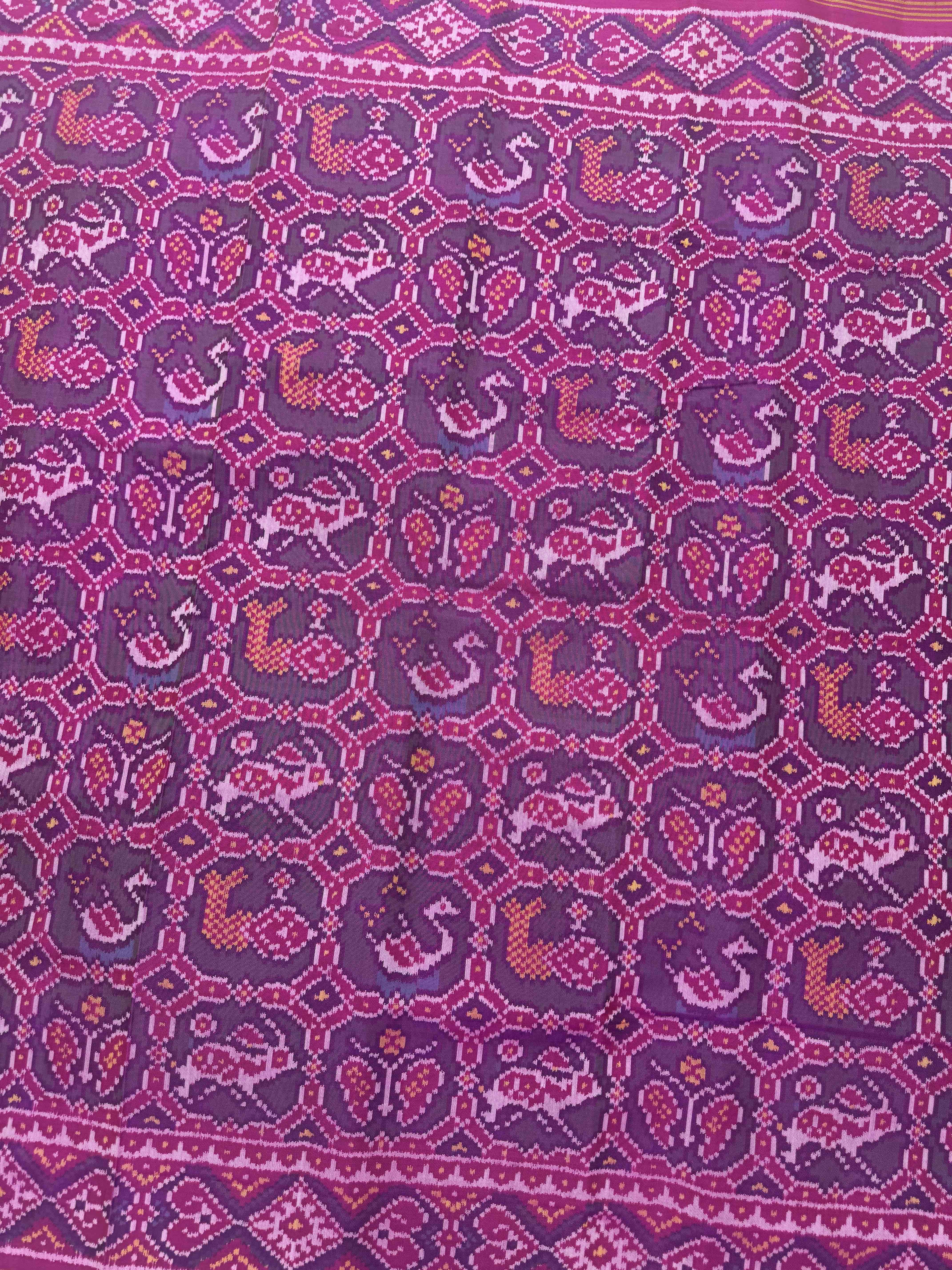 Pink & Turquoise Small Narikunj Single Ikat Patan Patola Saree