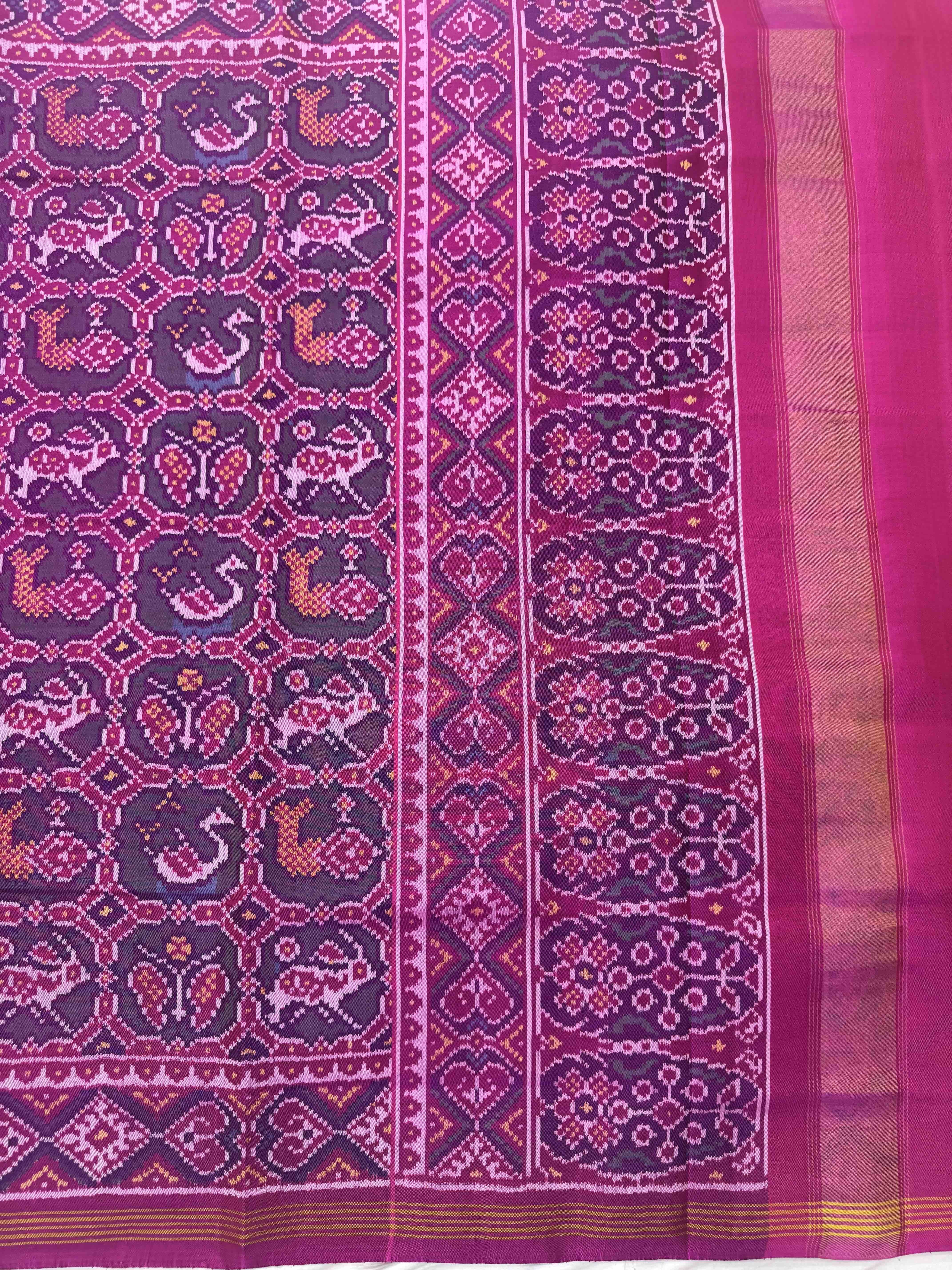 Pink & Turquoise Small Narikunj Single Ikat Patan Patola Saree