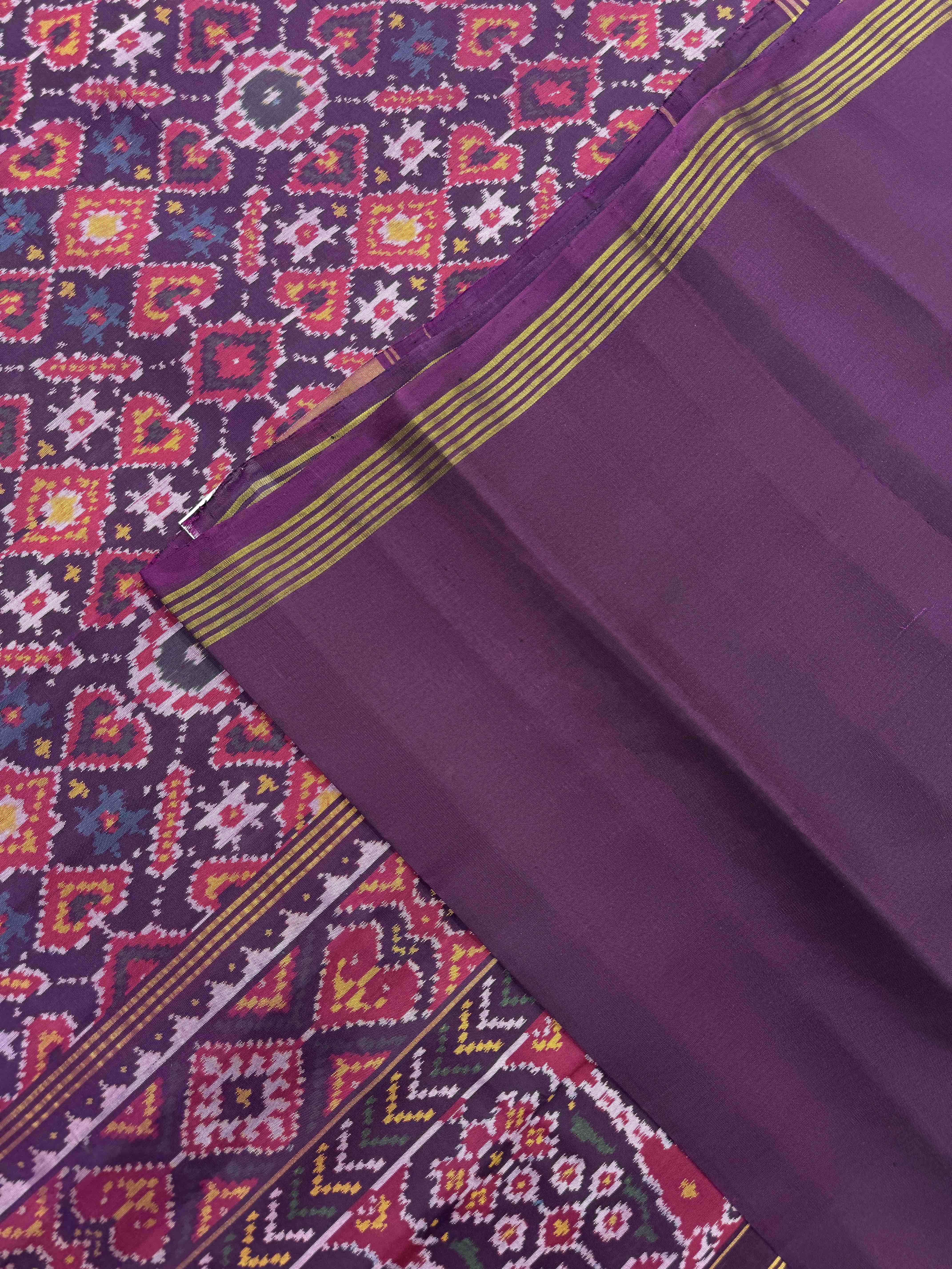 Purple Manekchowk Single Ikat Patan Patola Saree