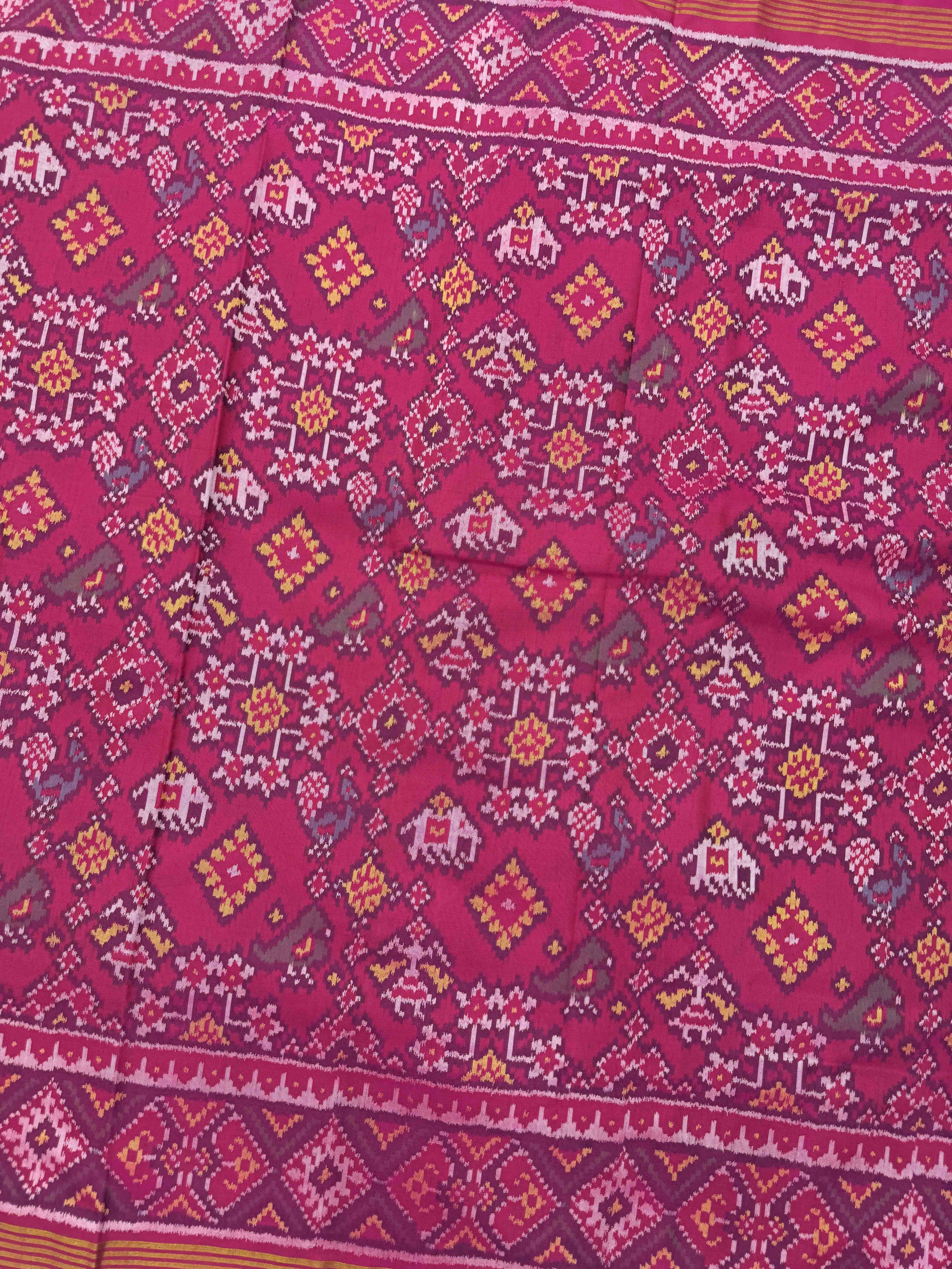 Pink Navratan Narikunj Mix Single Ikat Patan Patola Saree