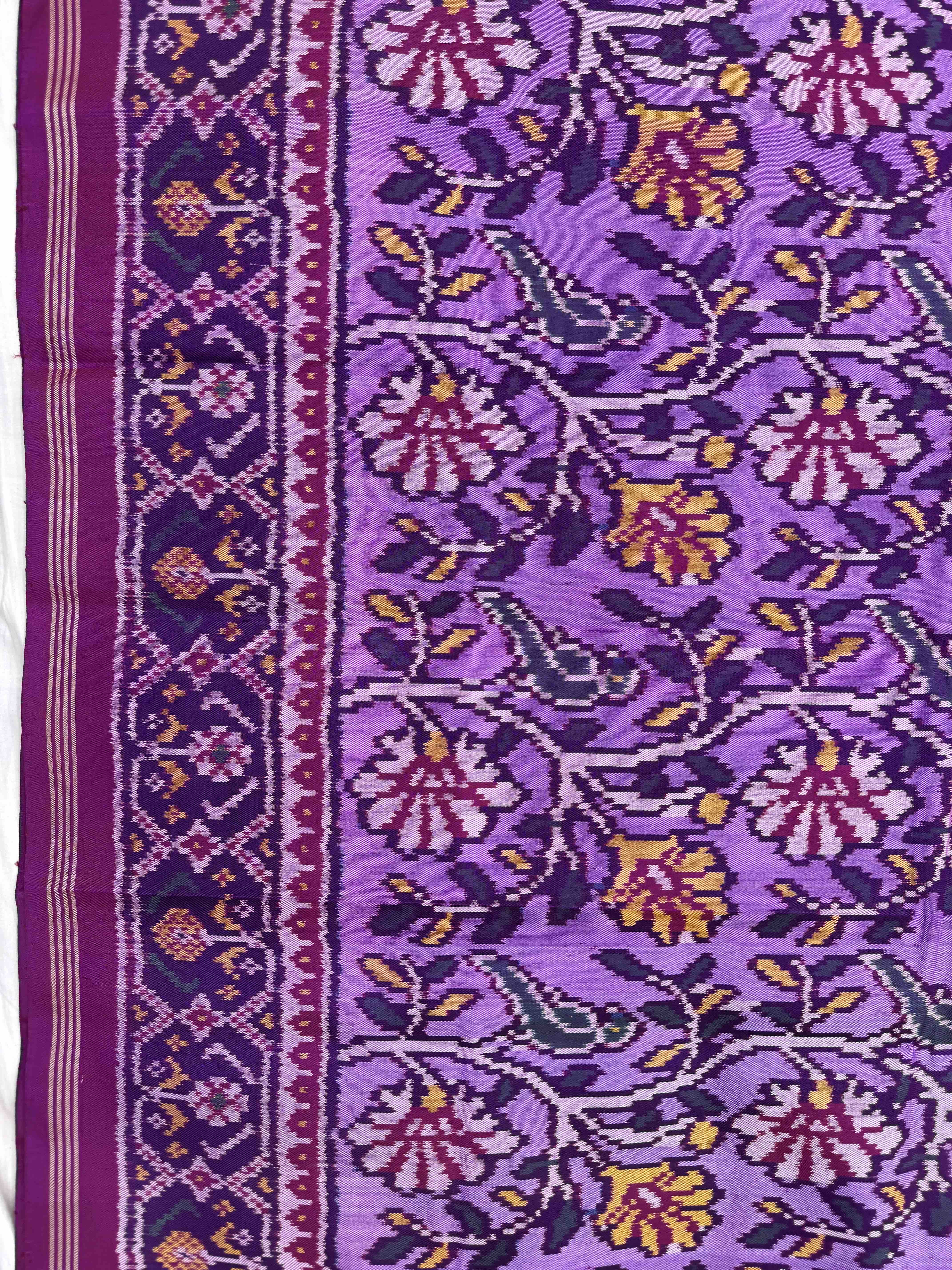 Purple & Light Purple Bird Flower Fancy Single Ikat Patan Patola Saree