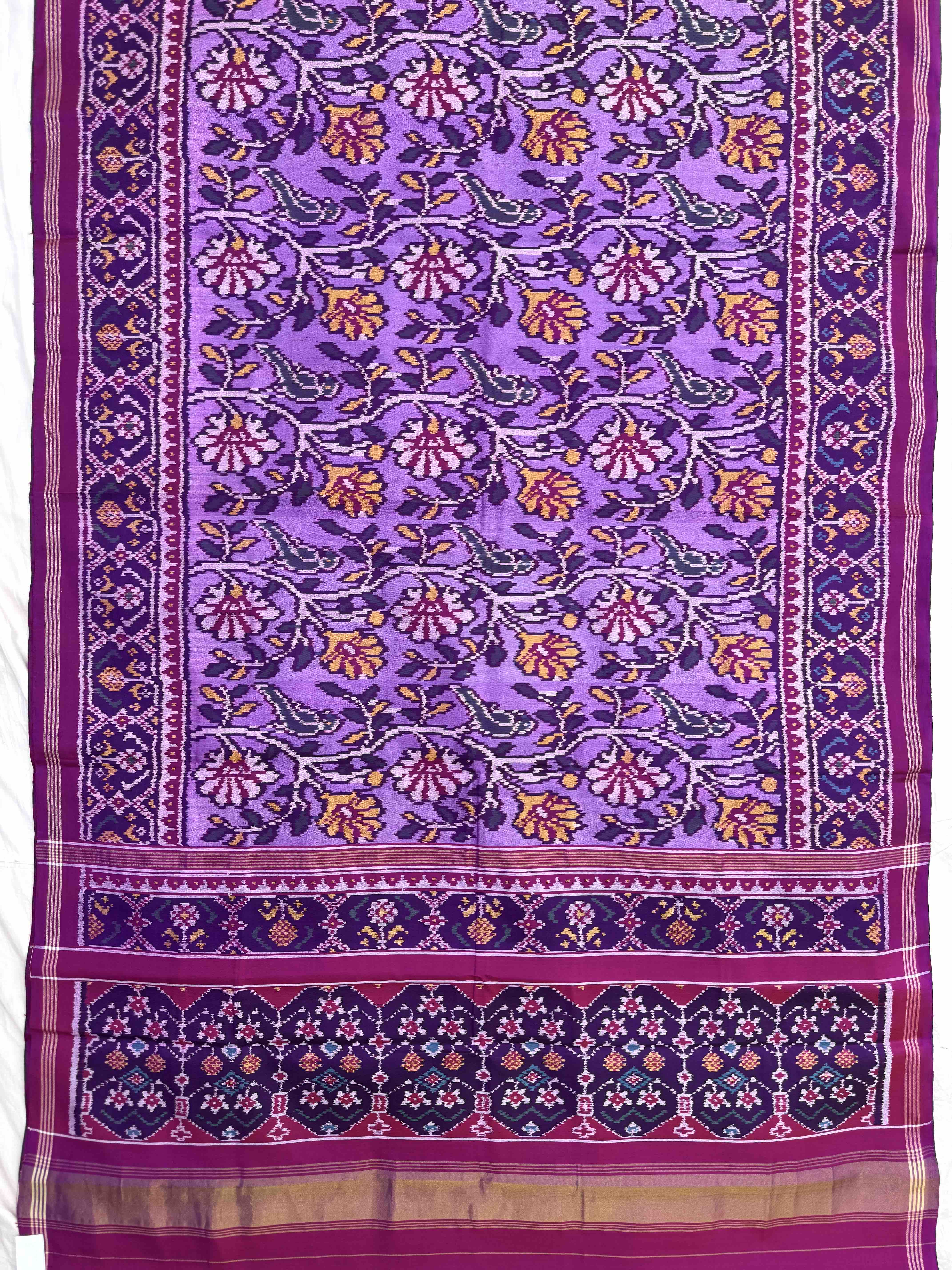 Purple & Light Purple Bird Flower Fancy Single Ikat Patan Patola Saree