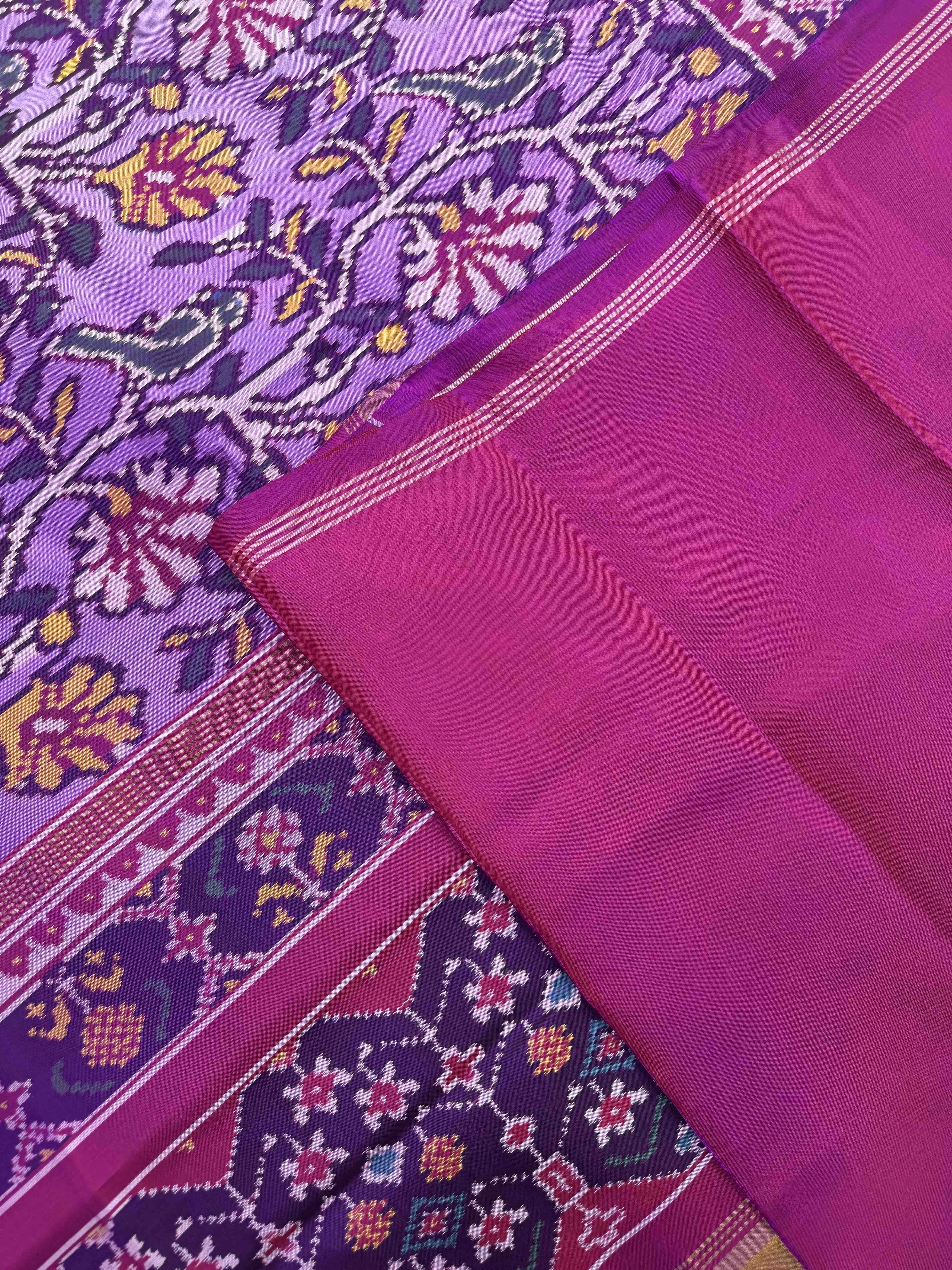 Purple & Light Purple Bird Flower Fancy Single Ikat Patan Patola Saree