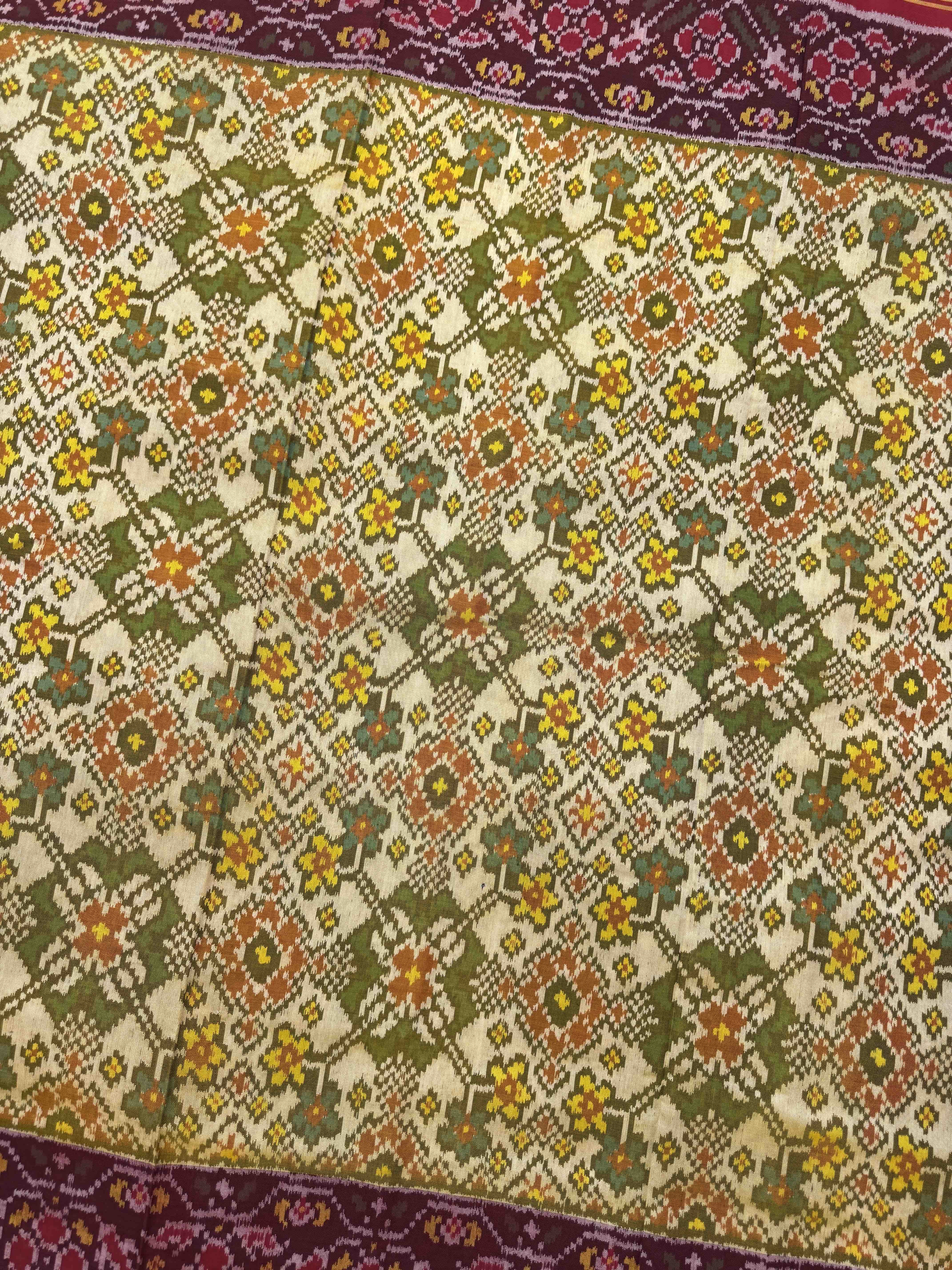 Red & Light Yellow Navratan Single Ikat Patan Patola Saree