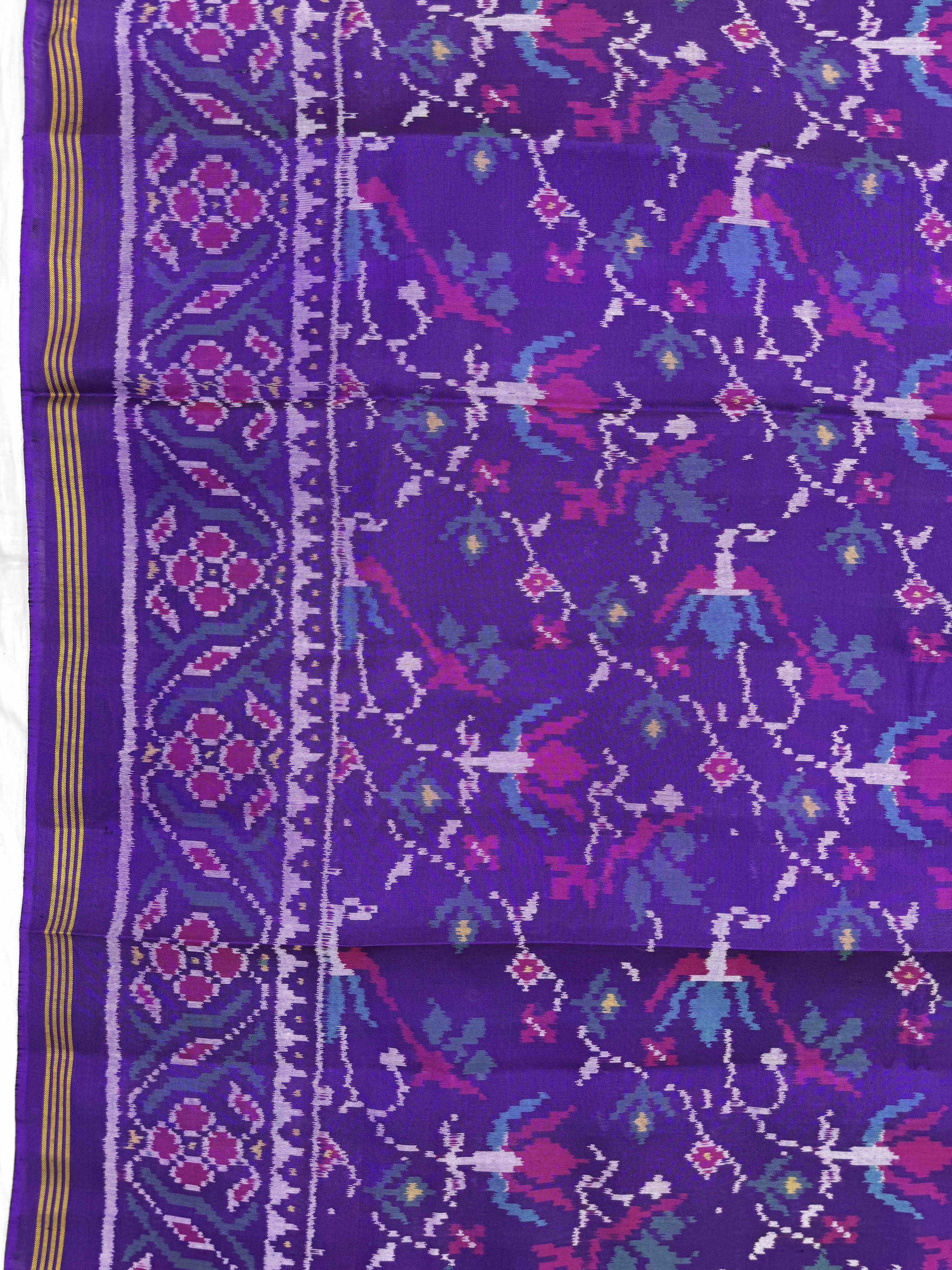 Purple Fancy Flower Leaves Single Ikat Patan Patola Saree