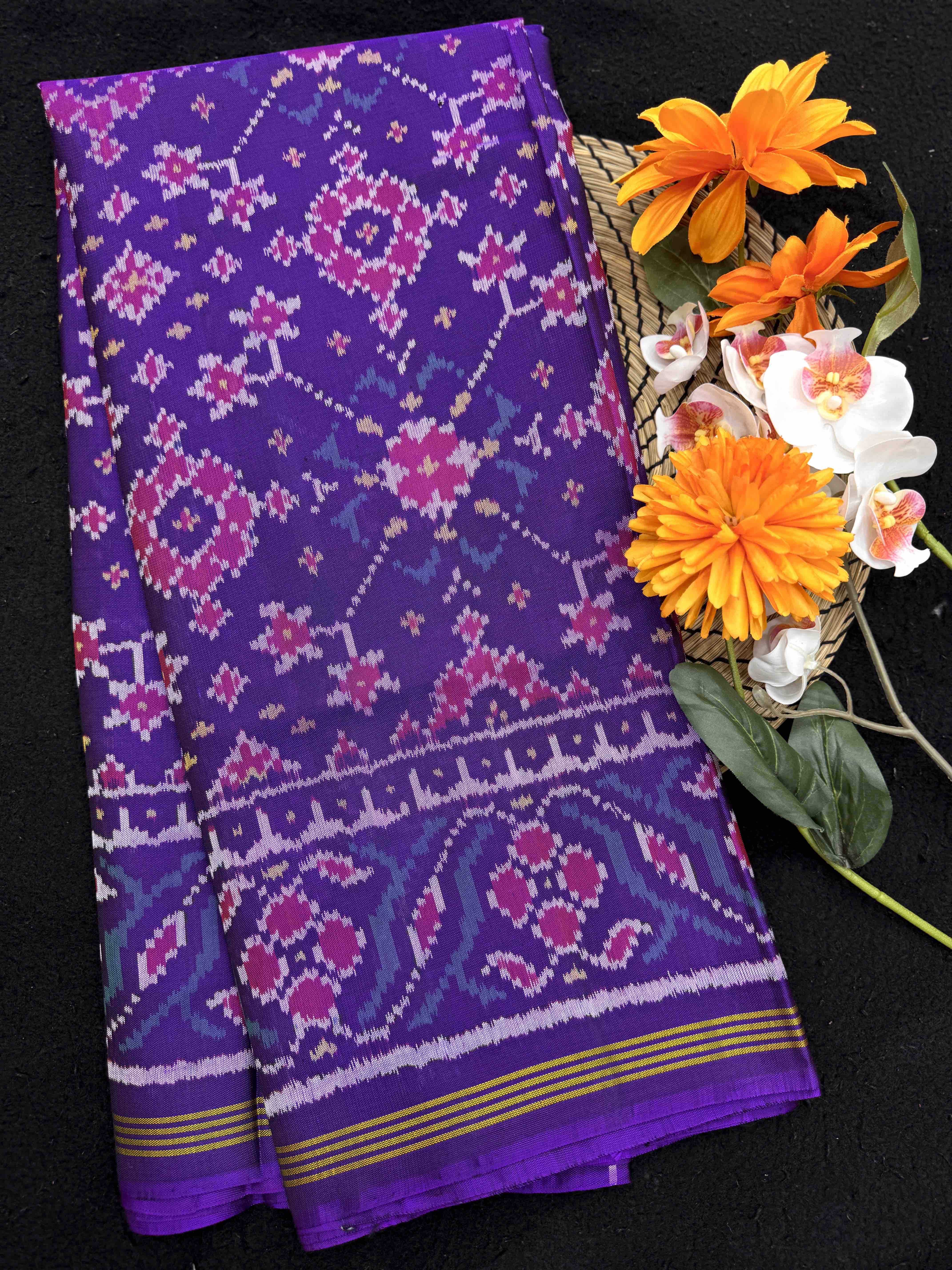 Purple Navratan Single Ikat Patan Patola Saree