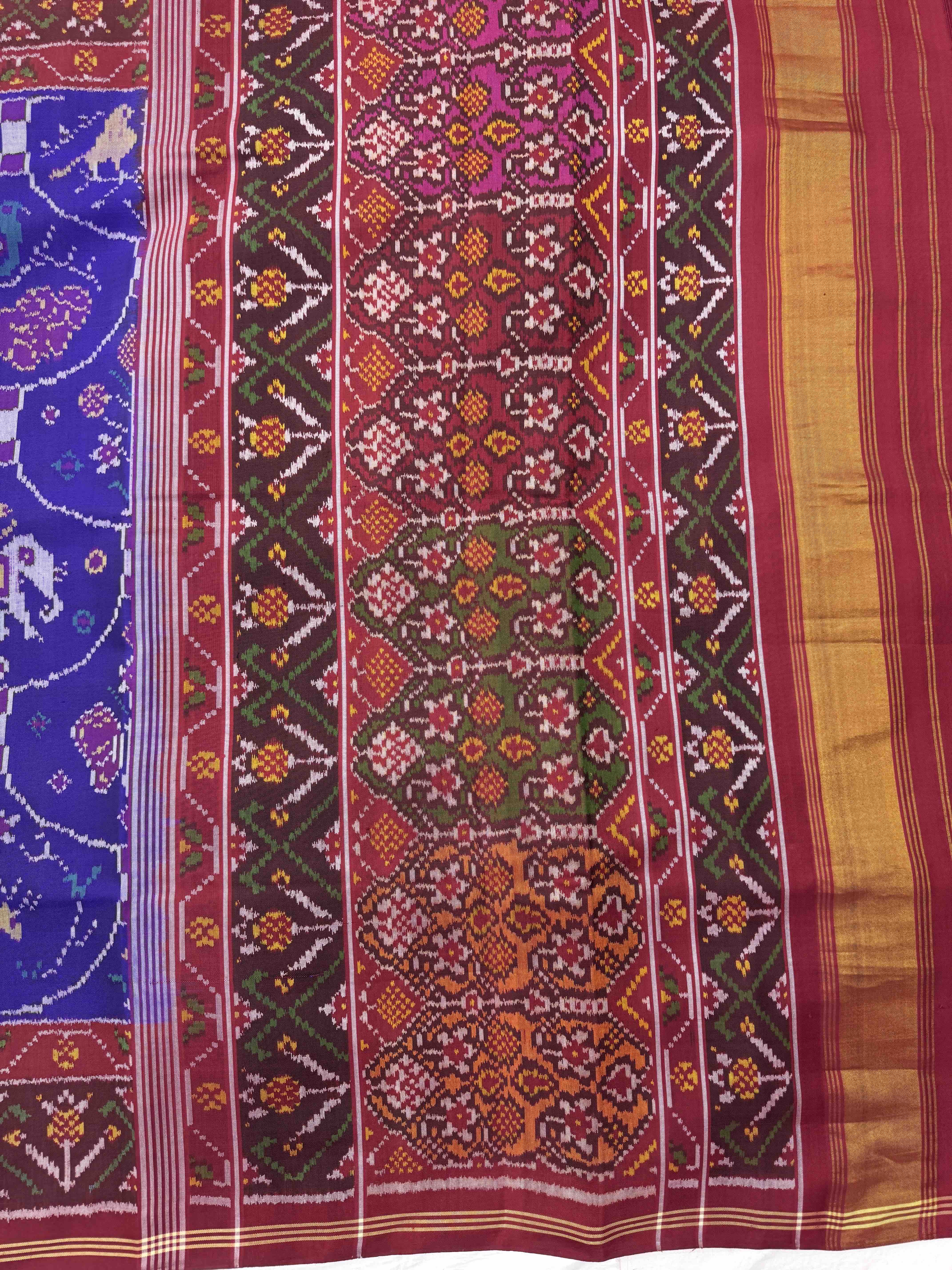 Red & Purplish Blue Narikunj Fancy Single Ikat Patan Patola Saree