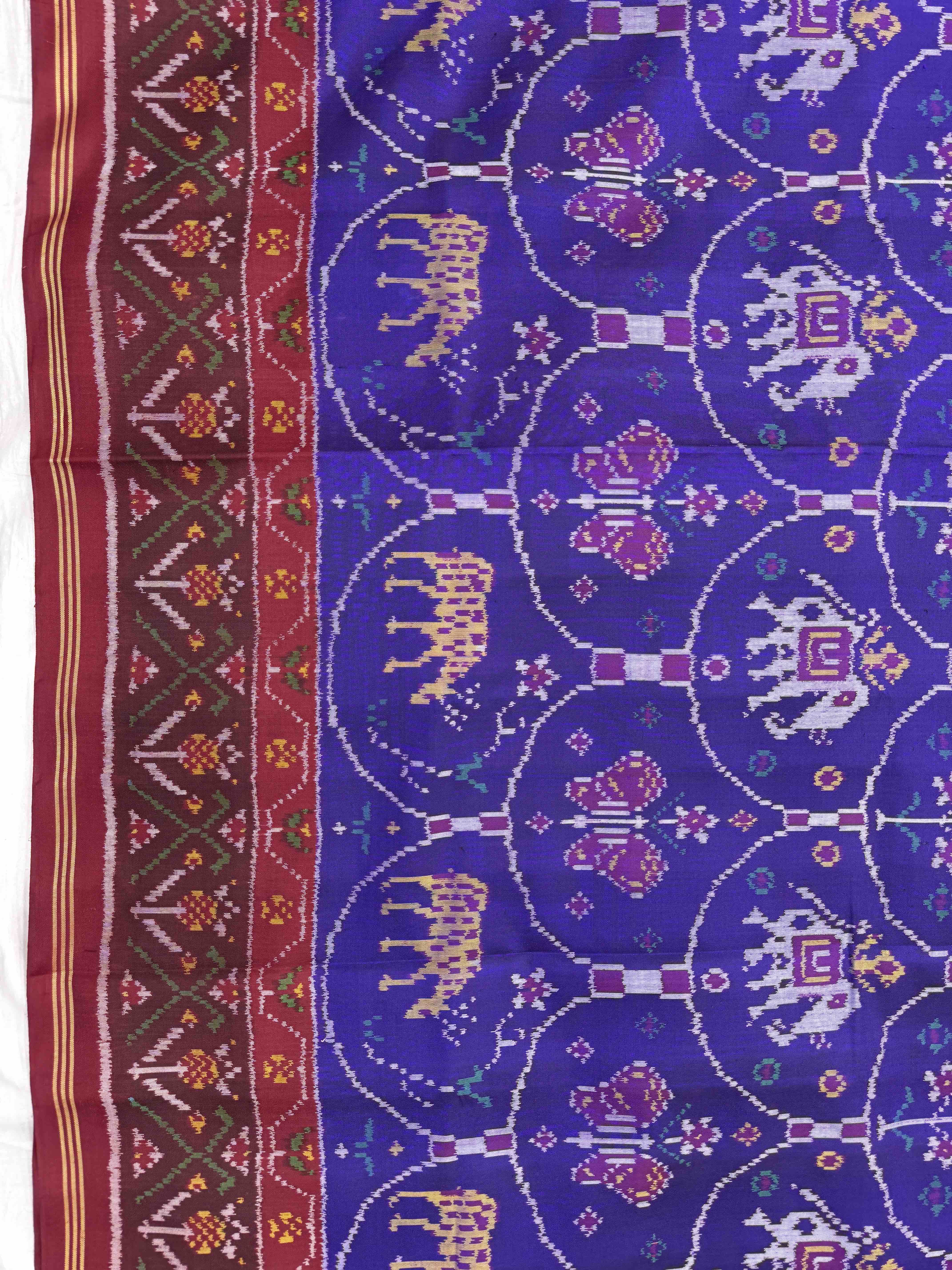 Red & Purplish Blue Narikunj Fancy Single Ikat Patan Patola Saree