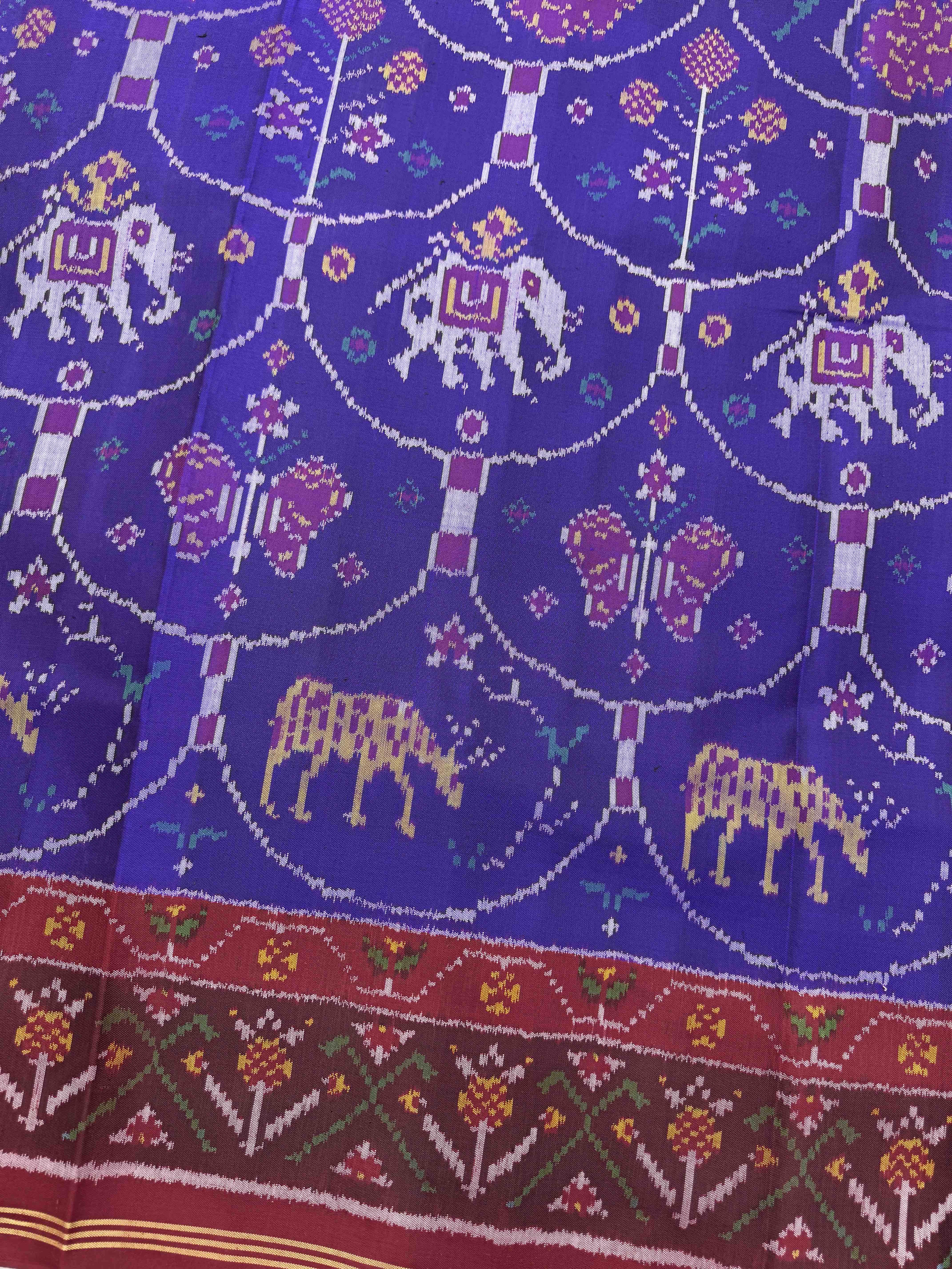 Red & Purplish Blue Narikunj Fancy Single Ikat Patan Patola Saree